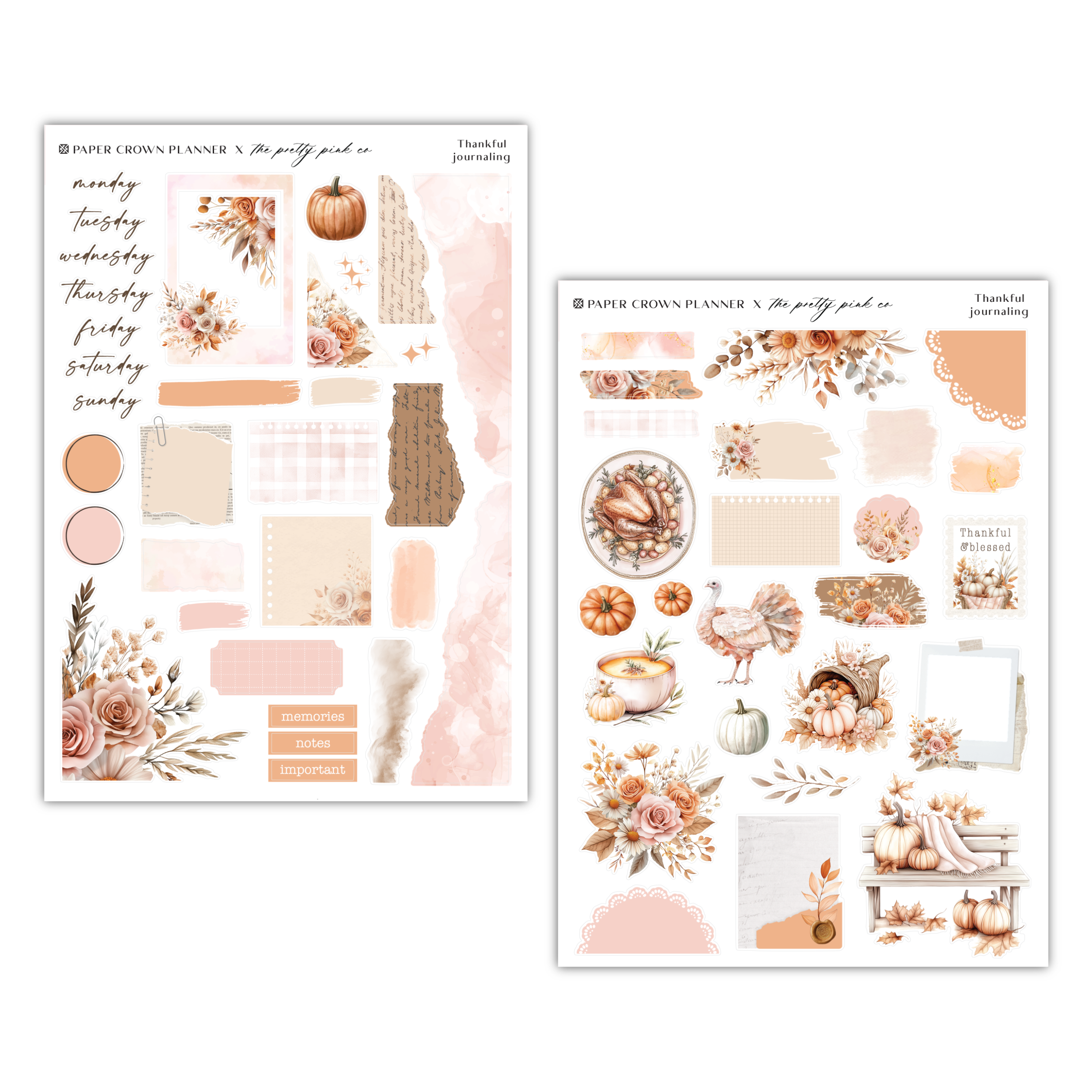two sheets of stickers with flowers and pumpkins
