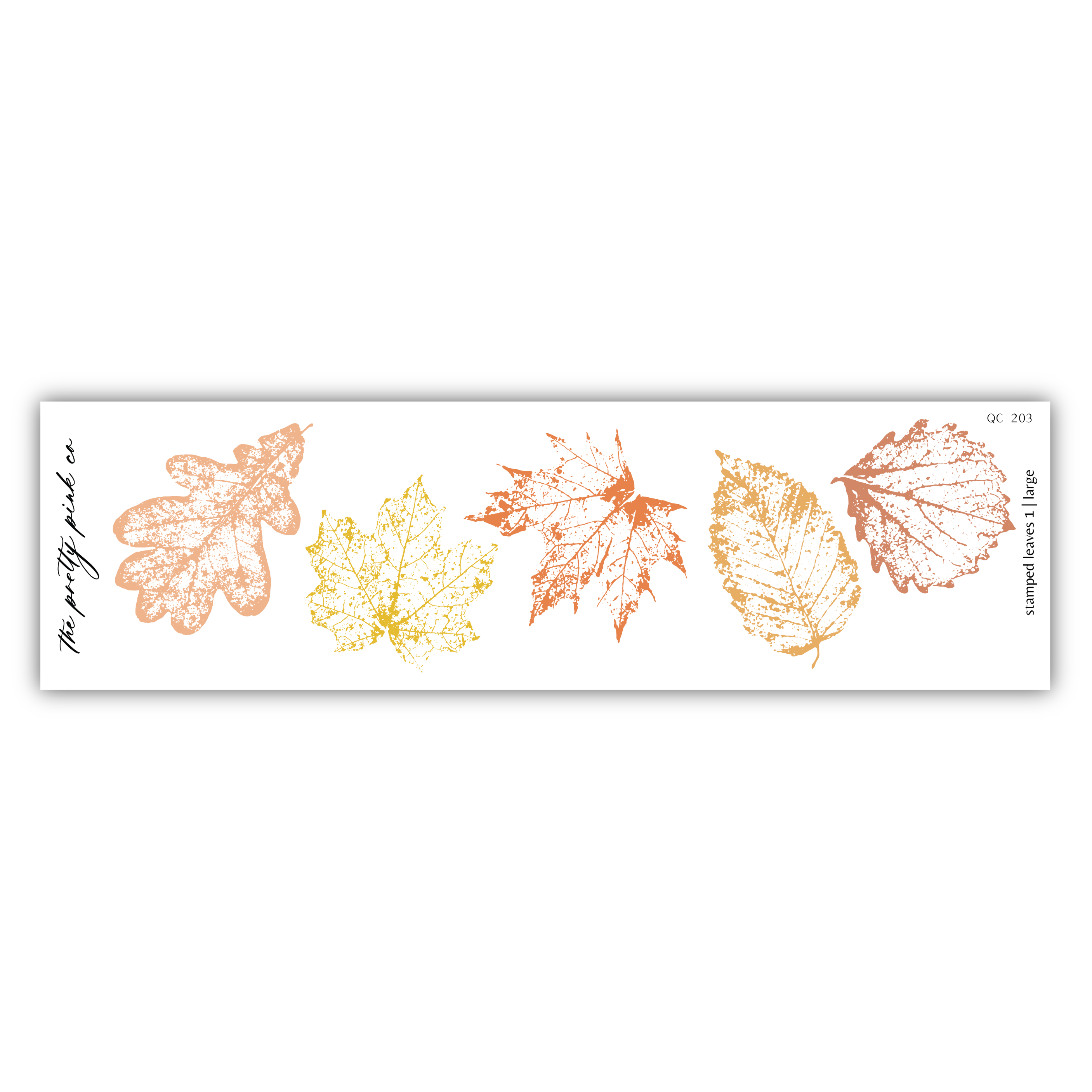 a collection of leaf-like illustrations, including oak leaves and maple leaves, arranged in a row.