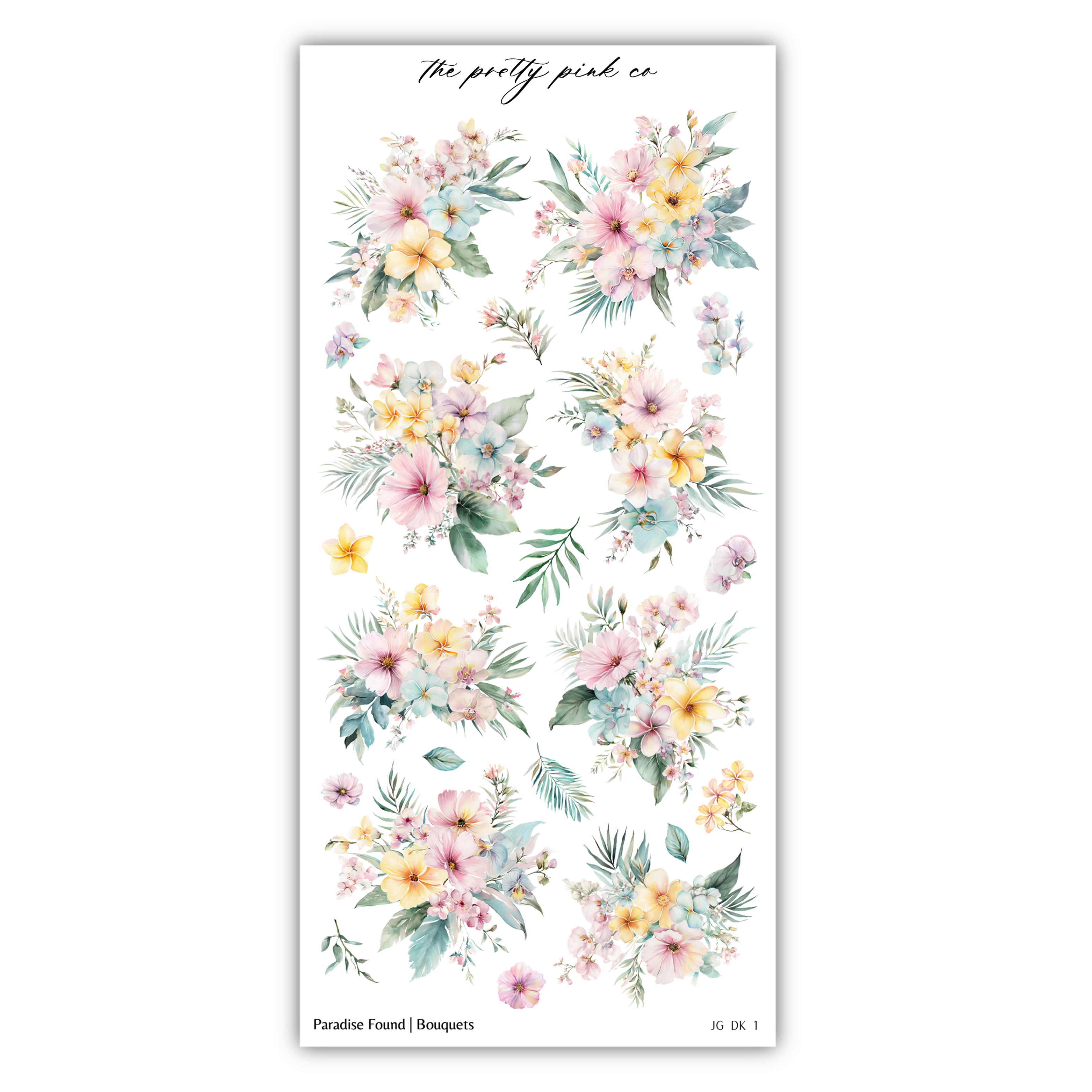 a collection of floral designs, including various types of flowers and leaves, arranged in a visually appealing manner.