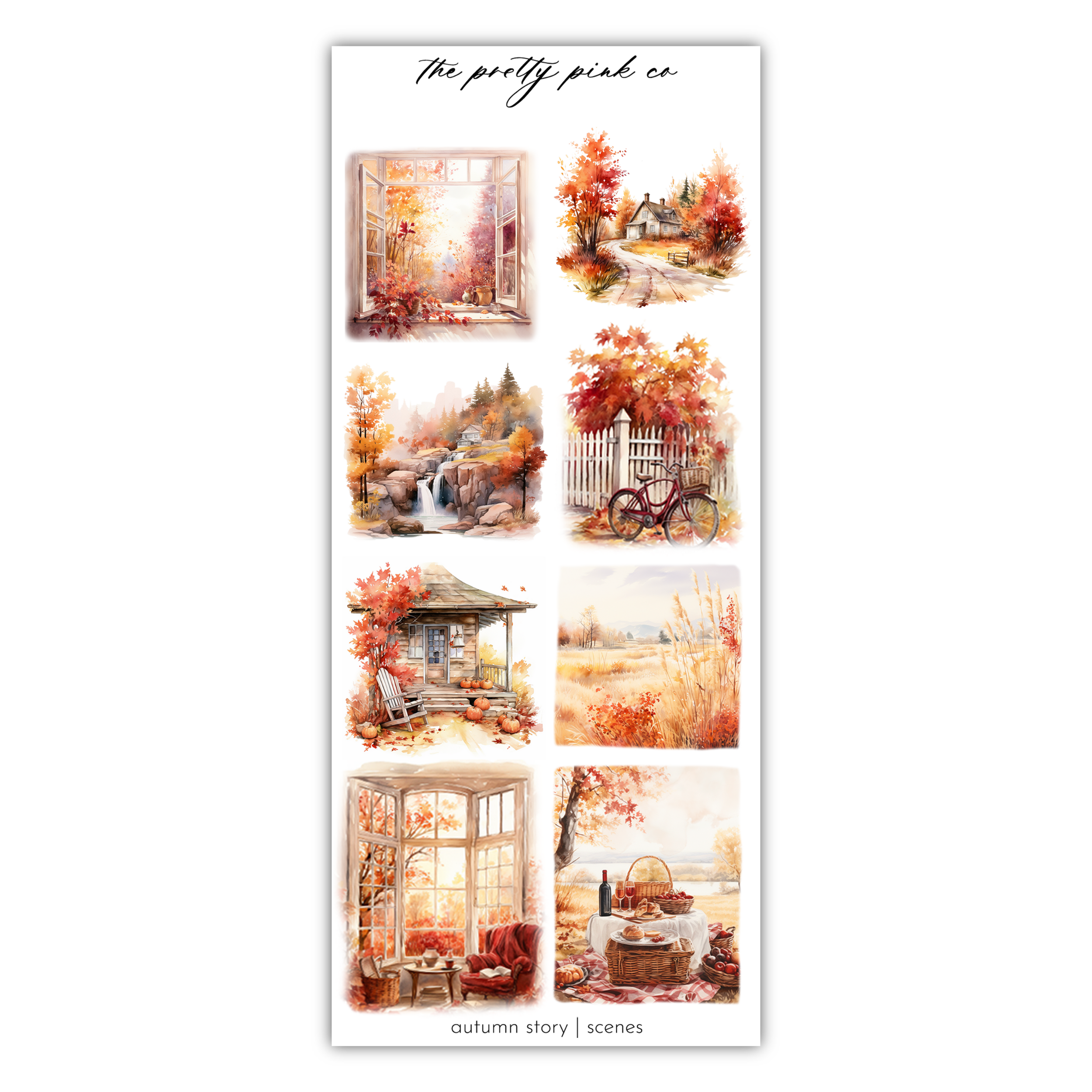 a sticker sheet with a picture of autumn scenes