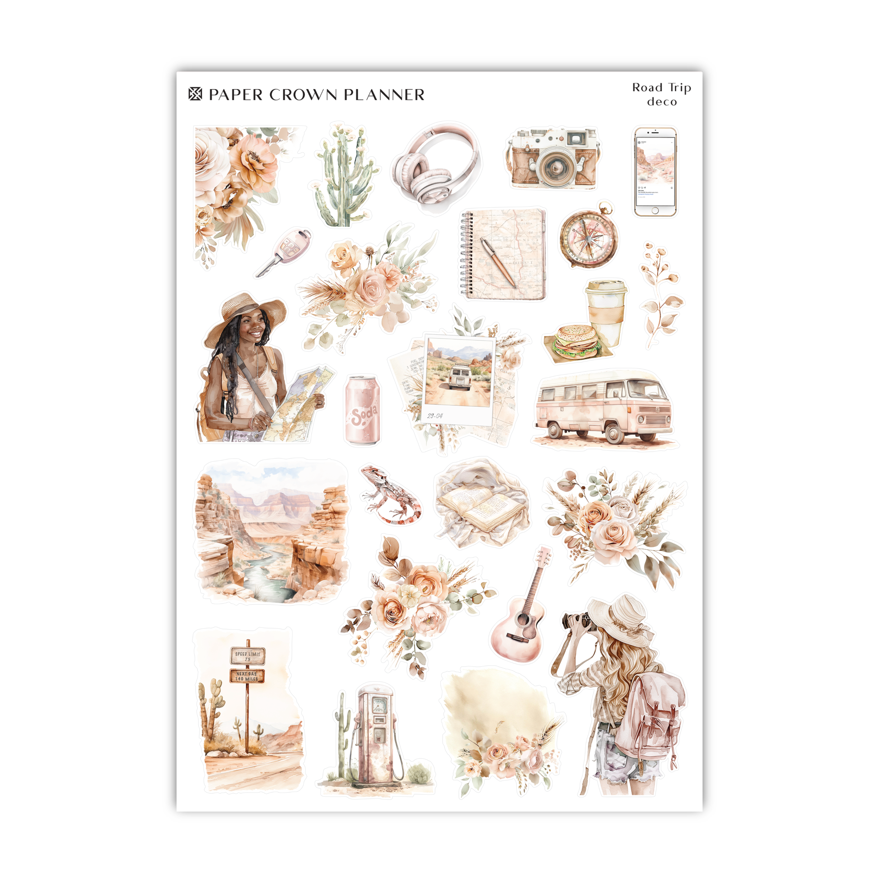 a sticker sheet with flowers and pictures on it