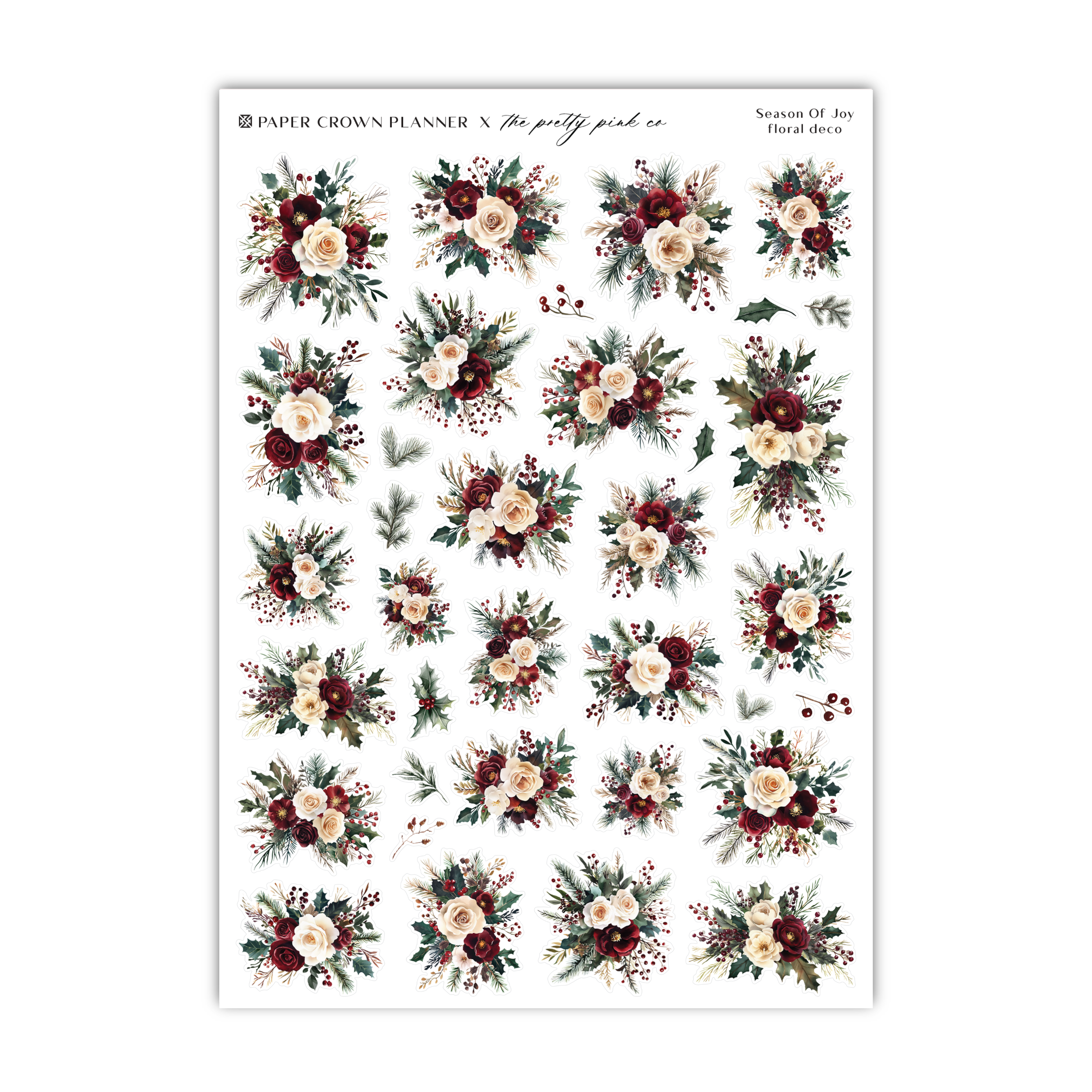 a sheet of stickers with flowers and leaves