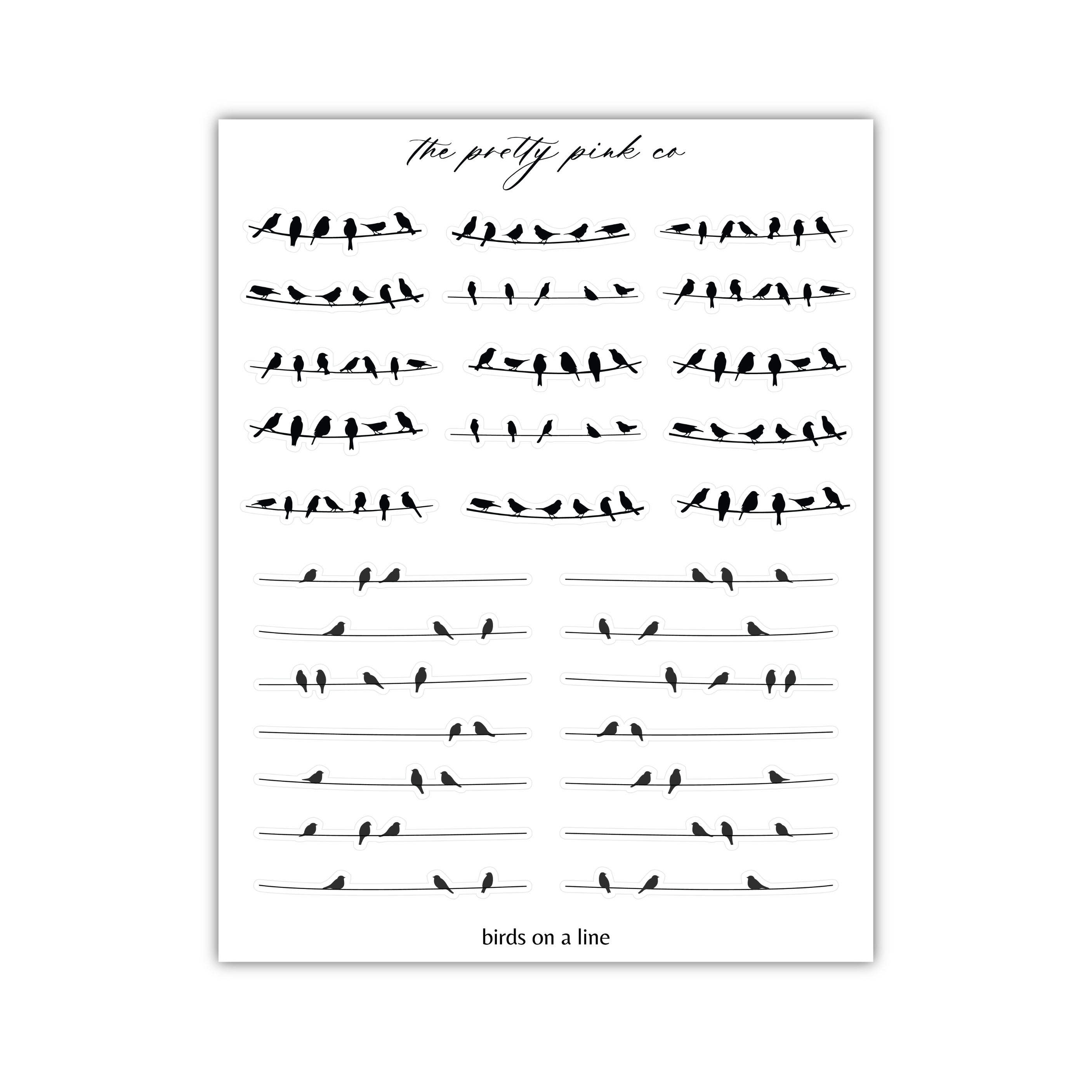 a black and white photo of birds on a line