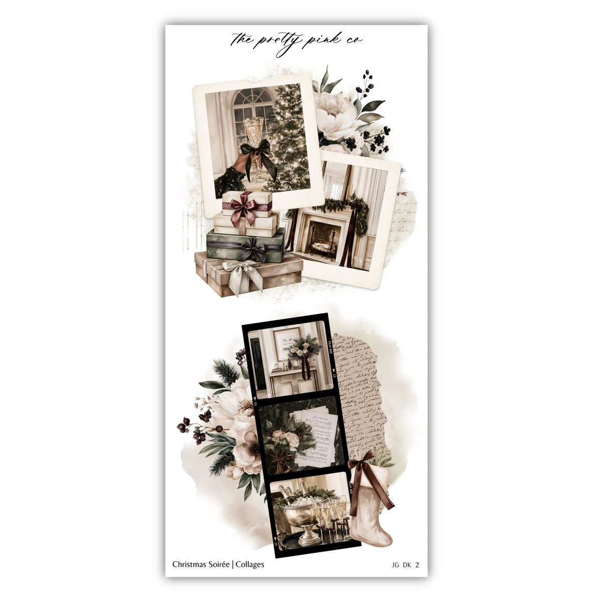 The image is a collage of various Christmas-themed images, including a Christmas tree, presents, and other holiday decorations.