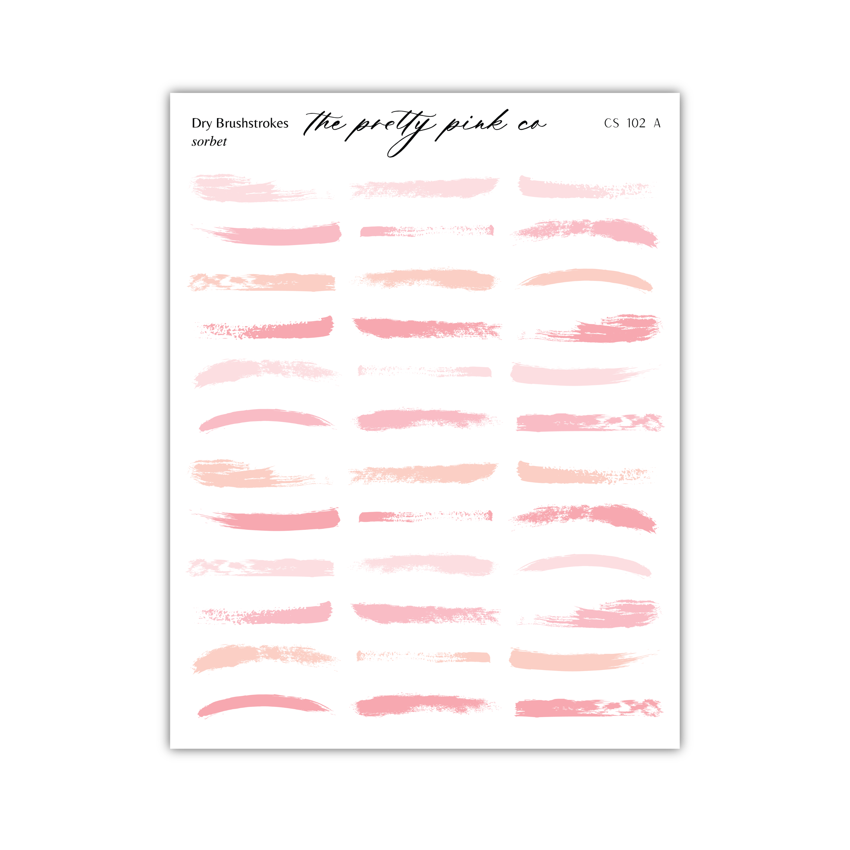 a collection of various brush strokes in different shades of pink, arranged in a grid-like pattern.