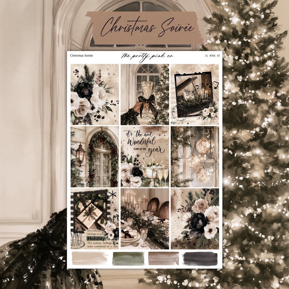 The image is a collage of various Christmas-themed images, including a Christmas tree, floral arrangements, and other festive decorations.