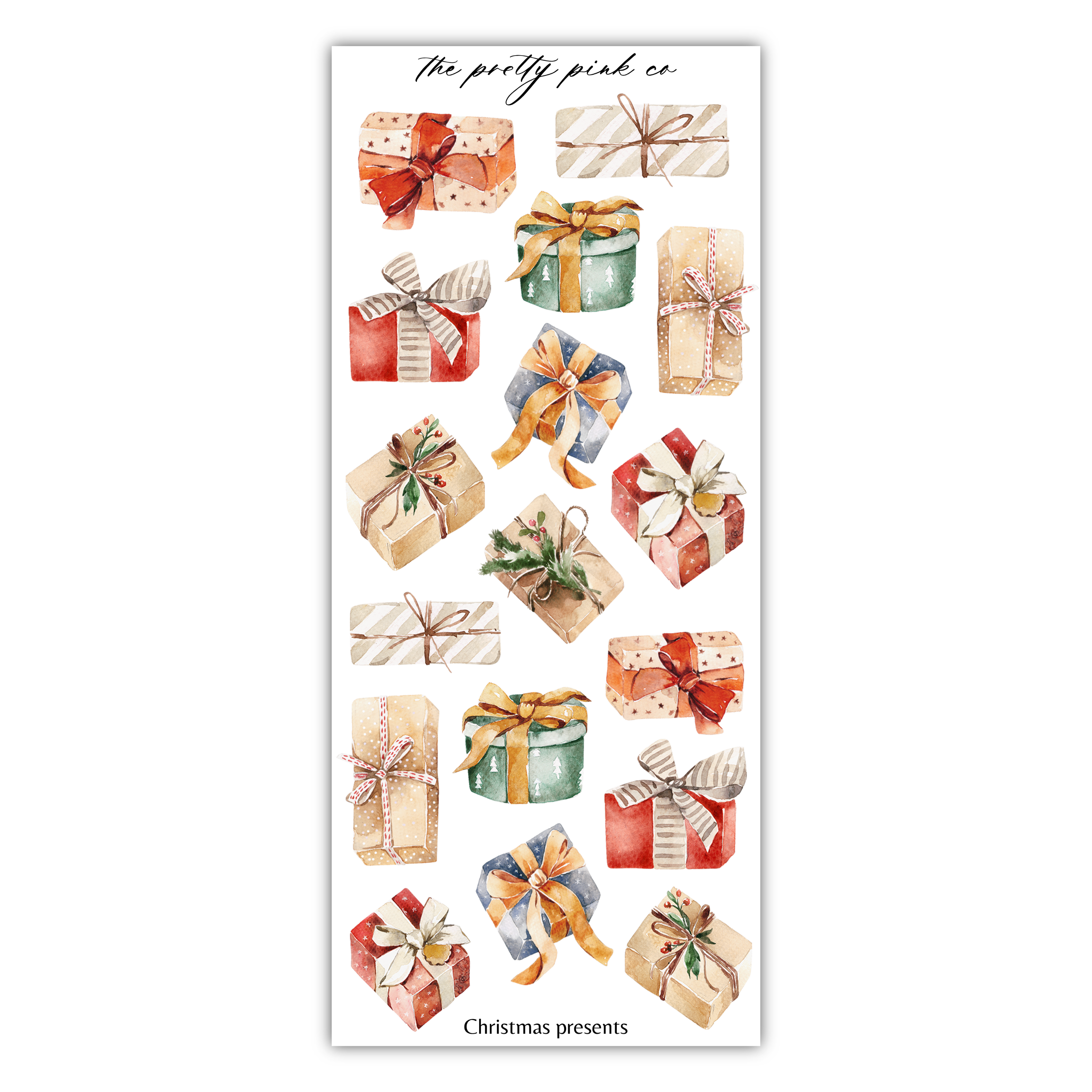 a christmas sticker with presents on it