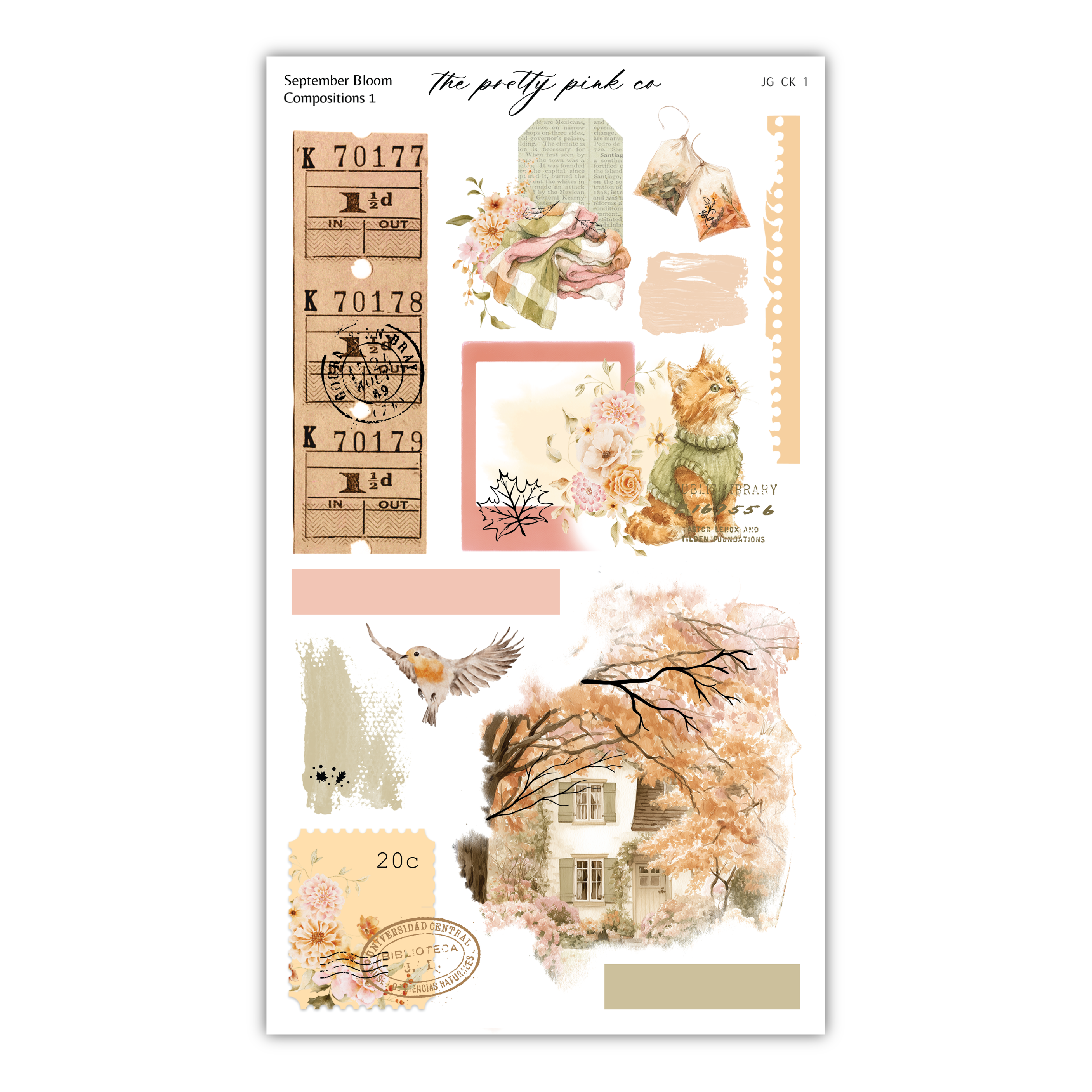 The image is a collage of various elements, including a house, a bird, flowers, and other decorative items, all arranged in a visually appealing manner.
