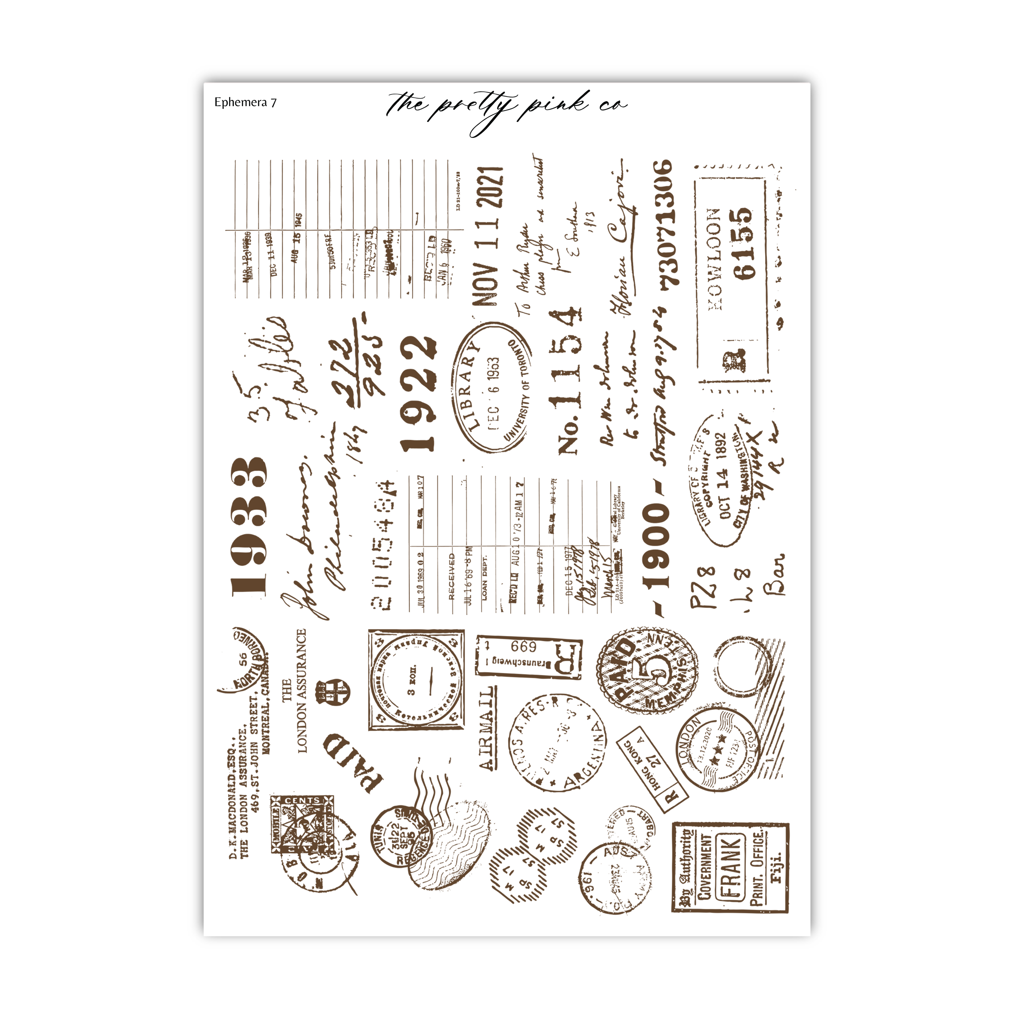 various postage stamps and other vintage-style illustrations, including postmarks, envelopes, and other related items. The text in the image is not clear enough to transcribe accurately without speculation.