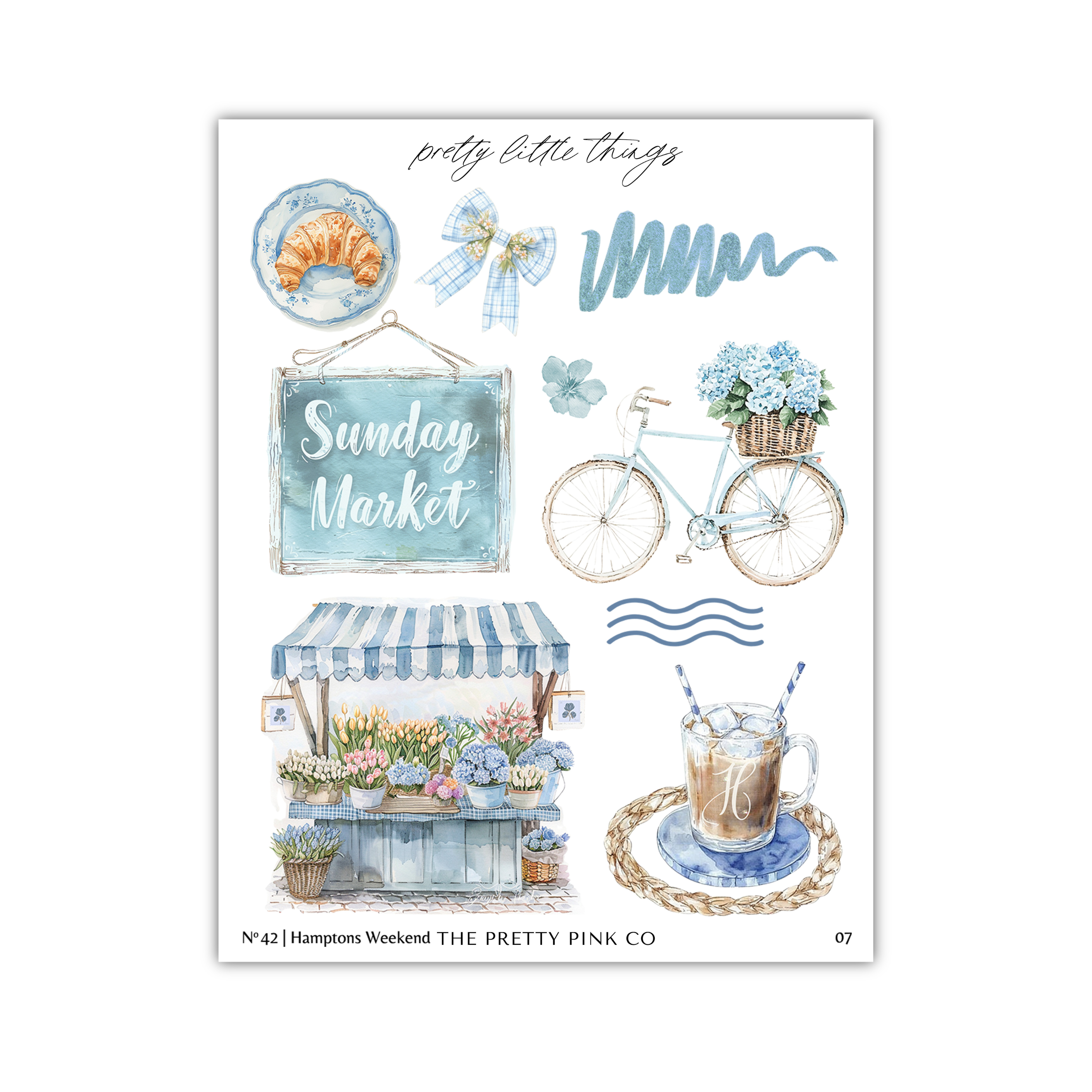 The image is a collage of various objects and scenes related to the concept of "Sunday Market", including a bicycle, flowers, a cup, and a sign.