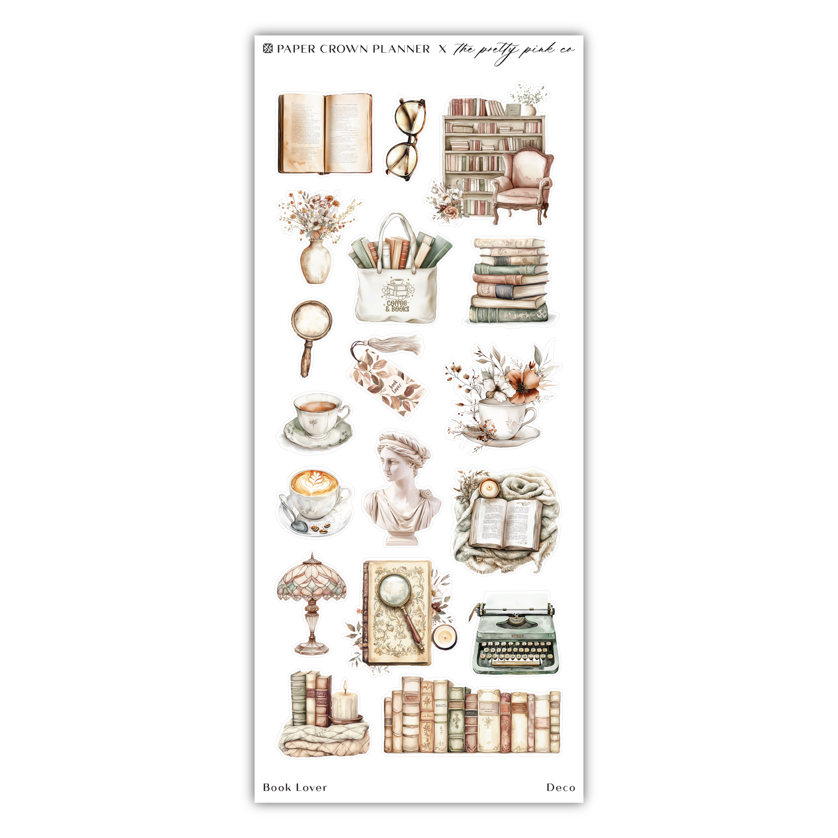 a sticker of books and a typewriter