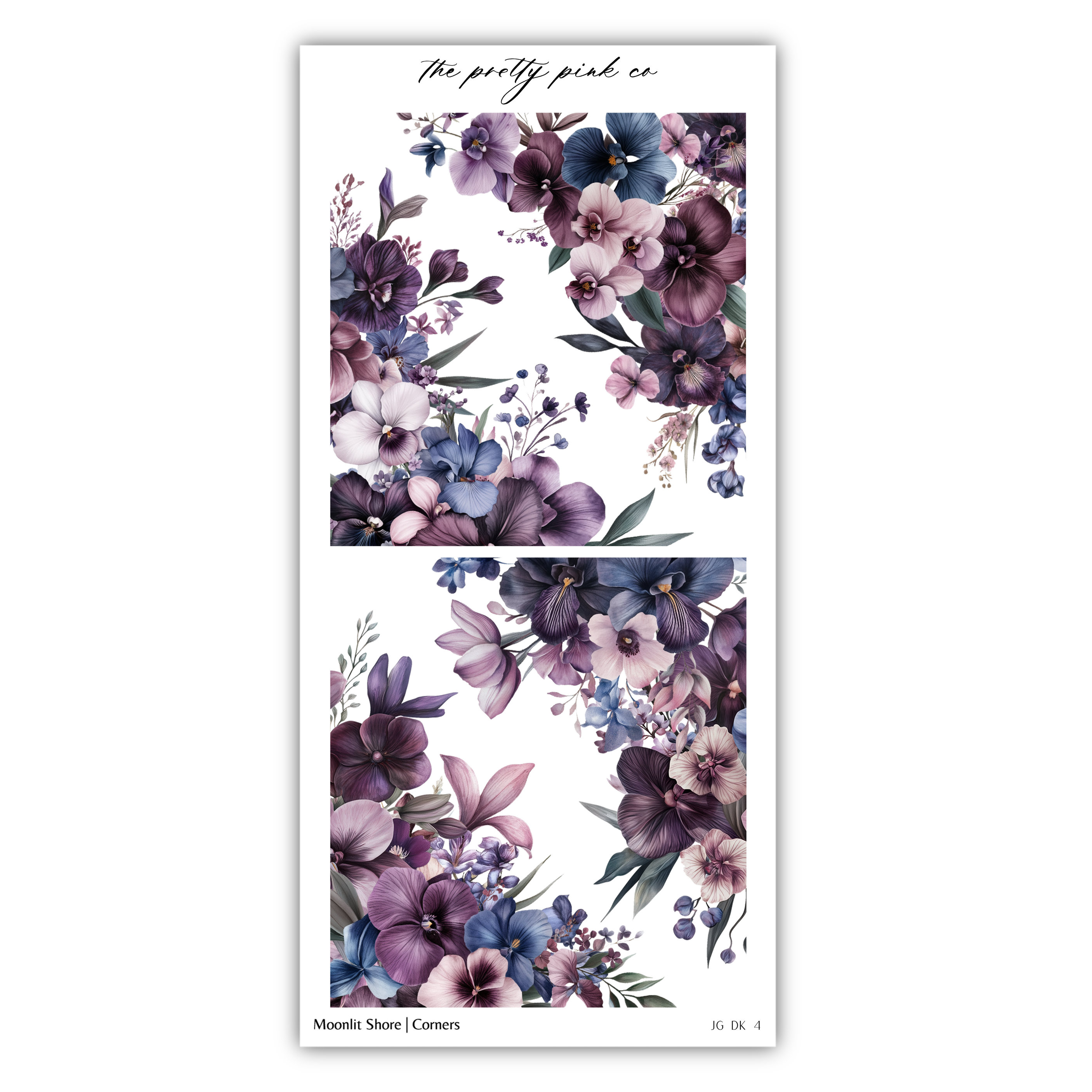 two stickers with purple and blue flowers on them