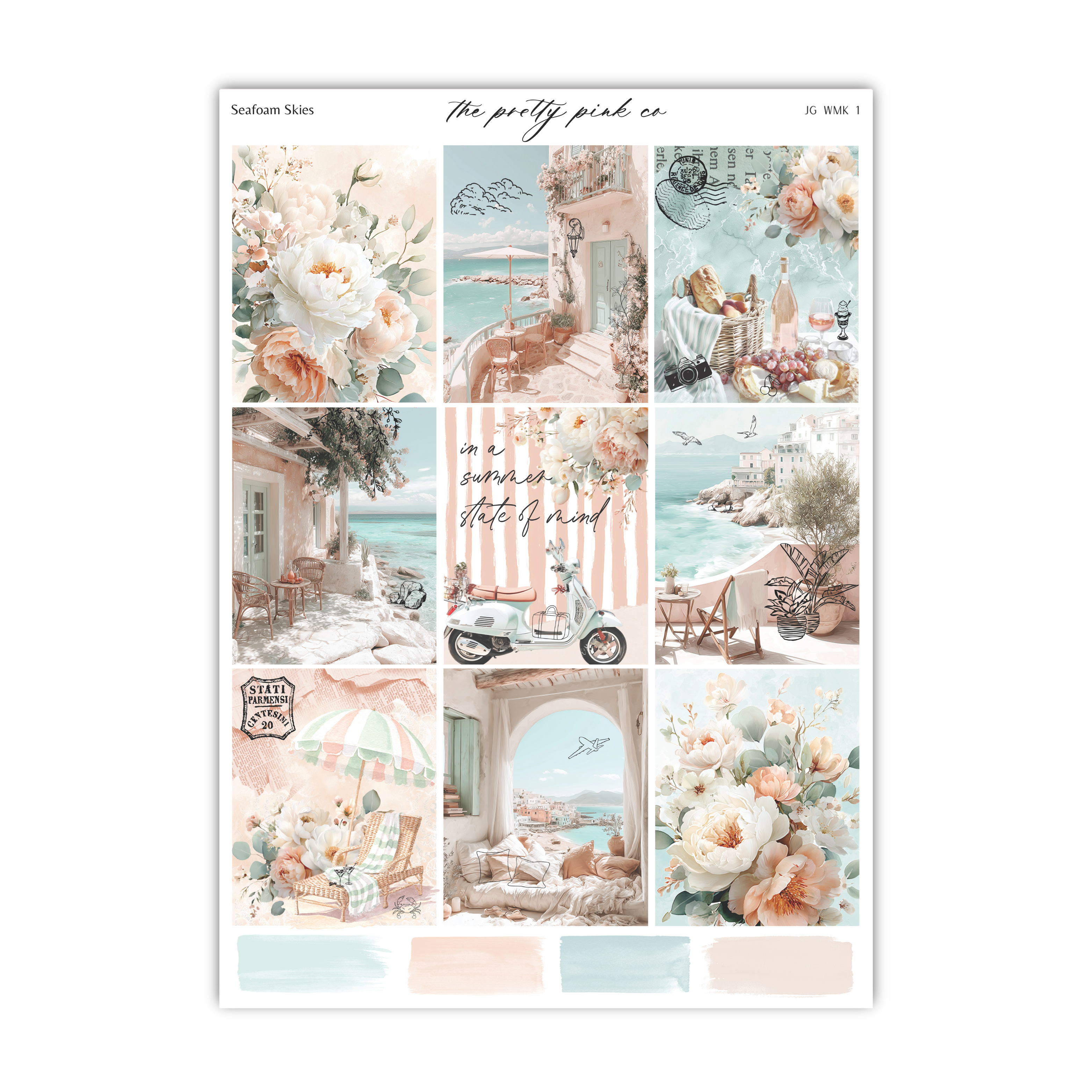 The image is a collage of various pictures, including floral scenes, coastal views, and other natural and urban elements. The collage is titled "Seafood Skins" and includes a variety of images that depict different aspects of coastal life and nature.