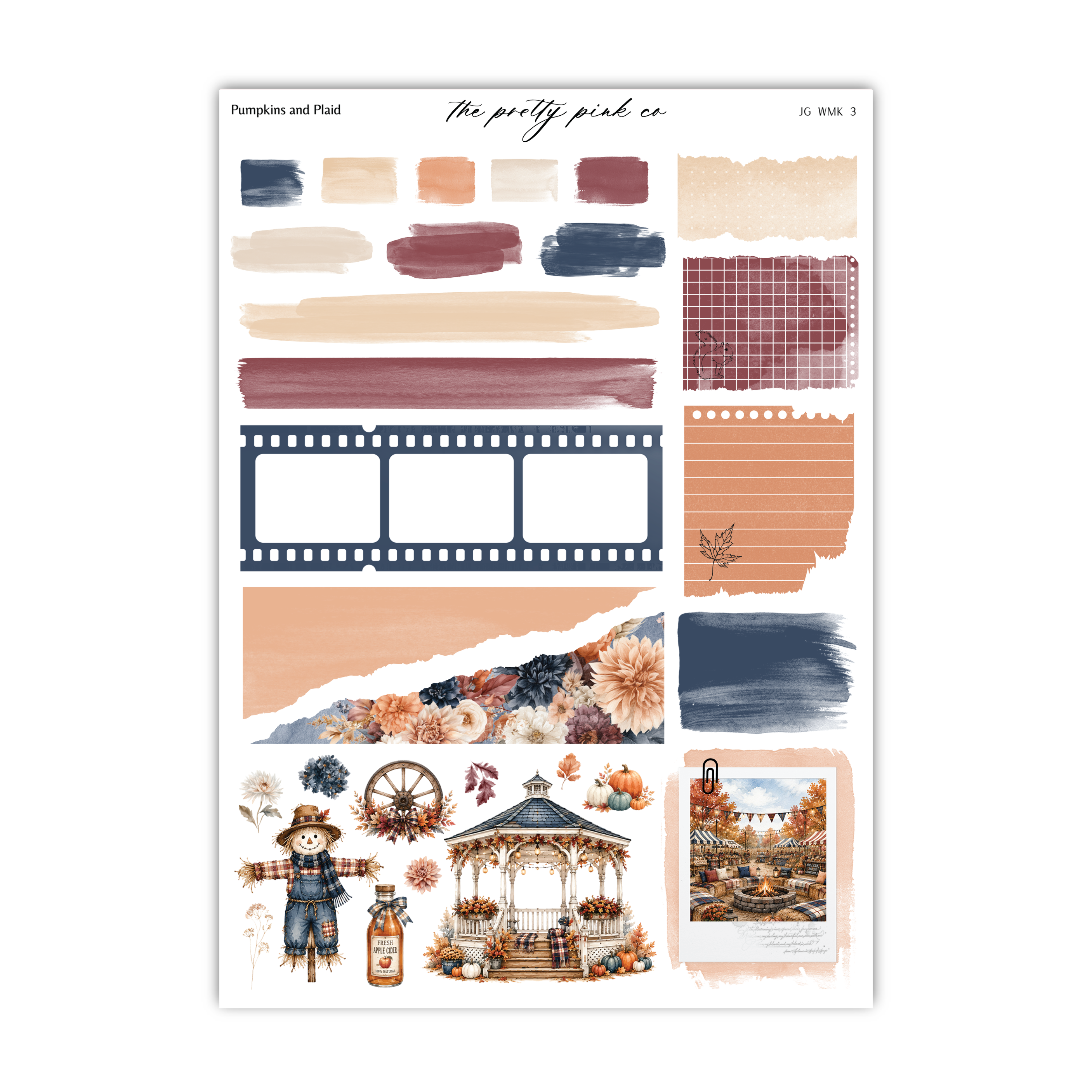 The image is a collage of various autumn-themed elements, including pumpkins, plaid, and a gazebo.