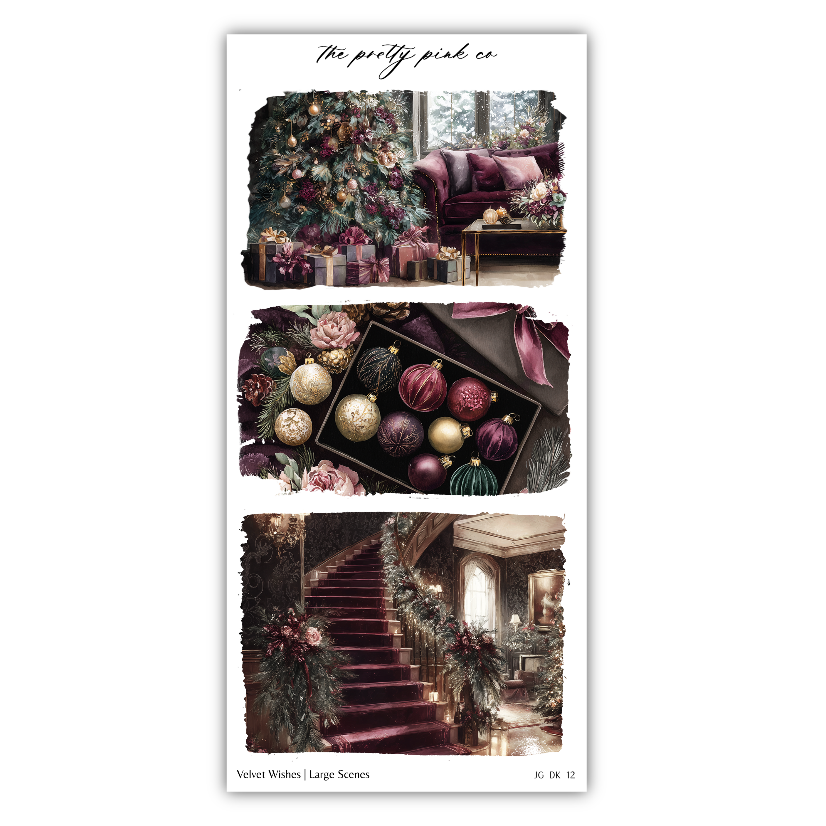 The image is a collage of three pictures depicting various scenes related to Christmas decorations and holiday themes.