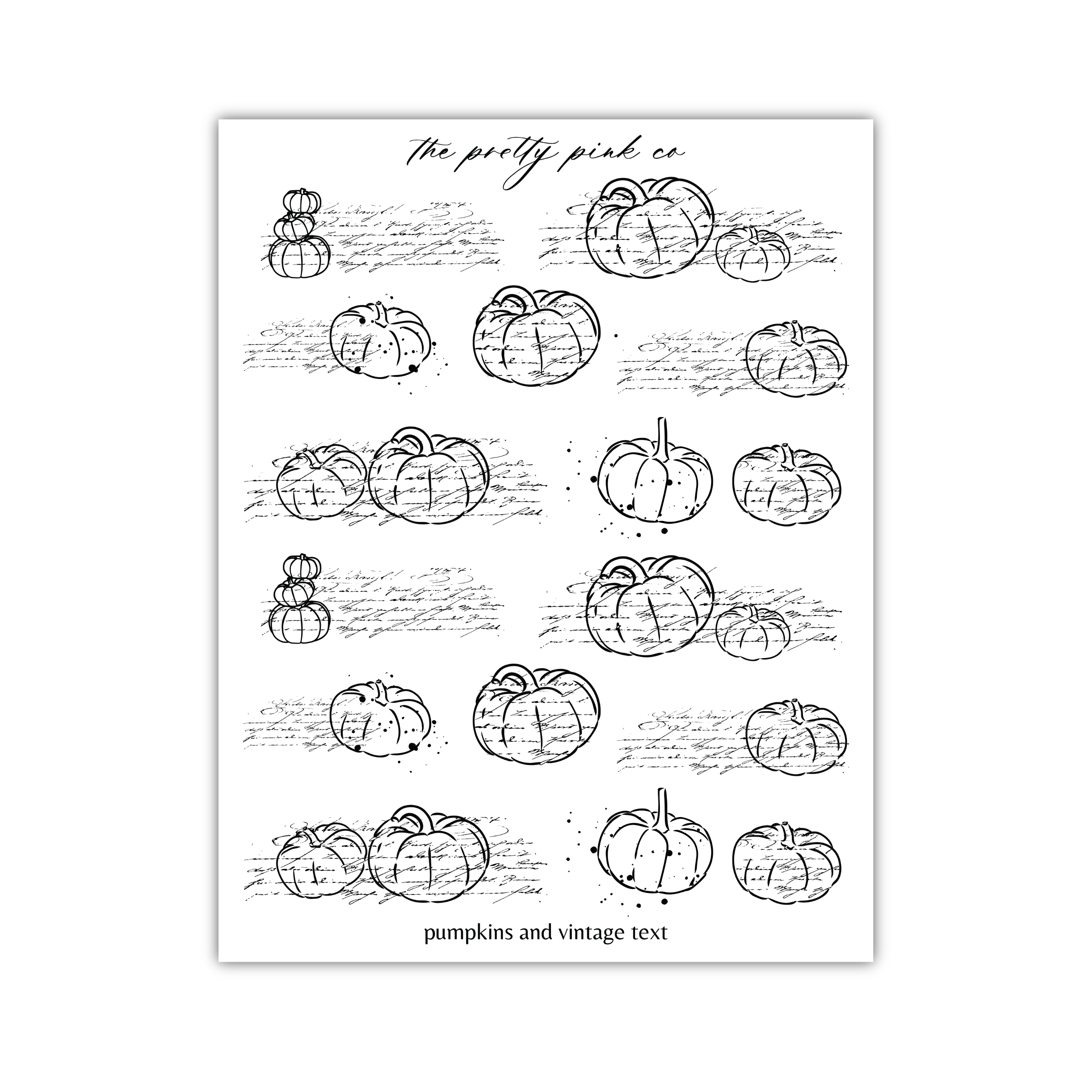 a collection of black and white line drawings of pumpkins, arranged in a grid-like pattern.