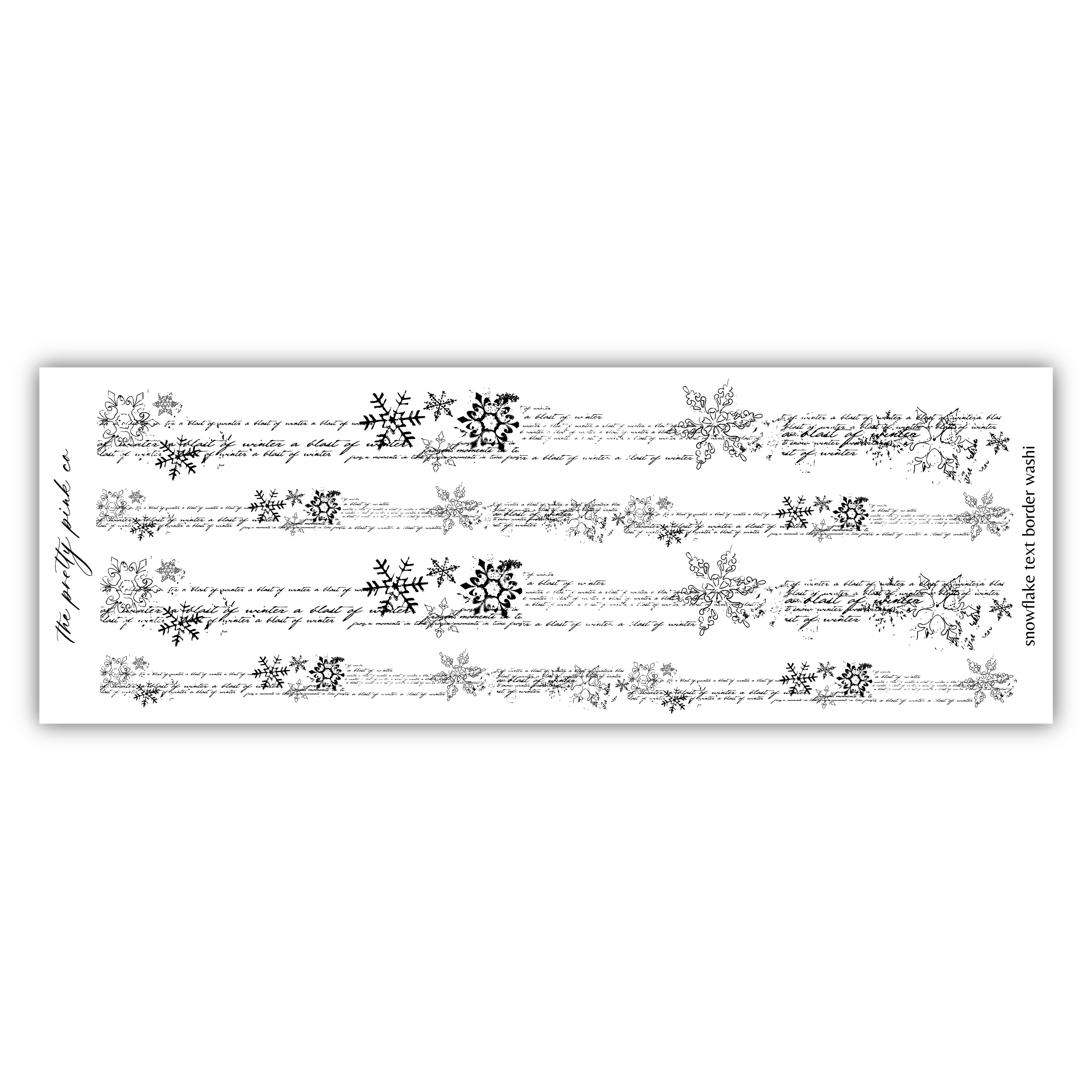 a repeating pattern of snowflakes and text, creating a visually striking and intricate design.