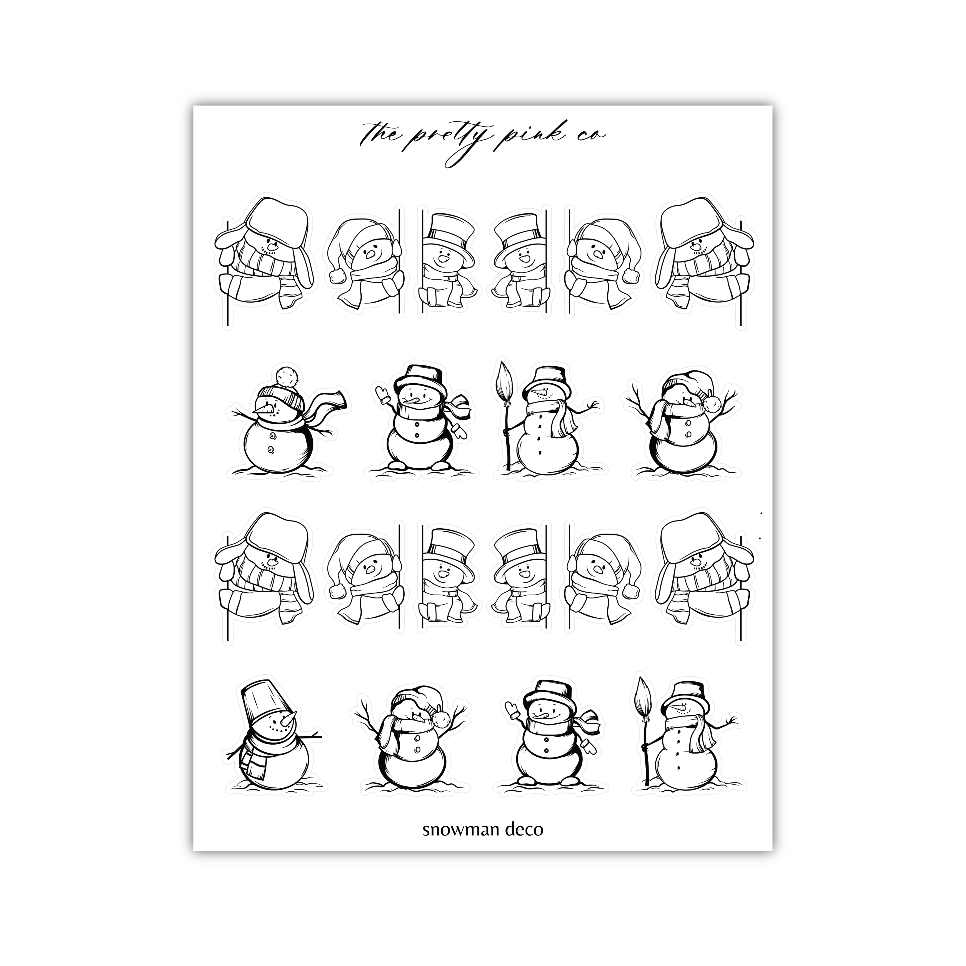 a black and white drawing of a snowman