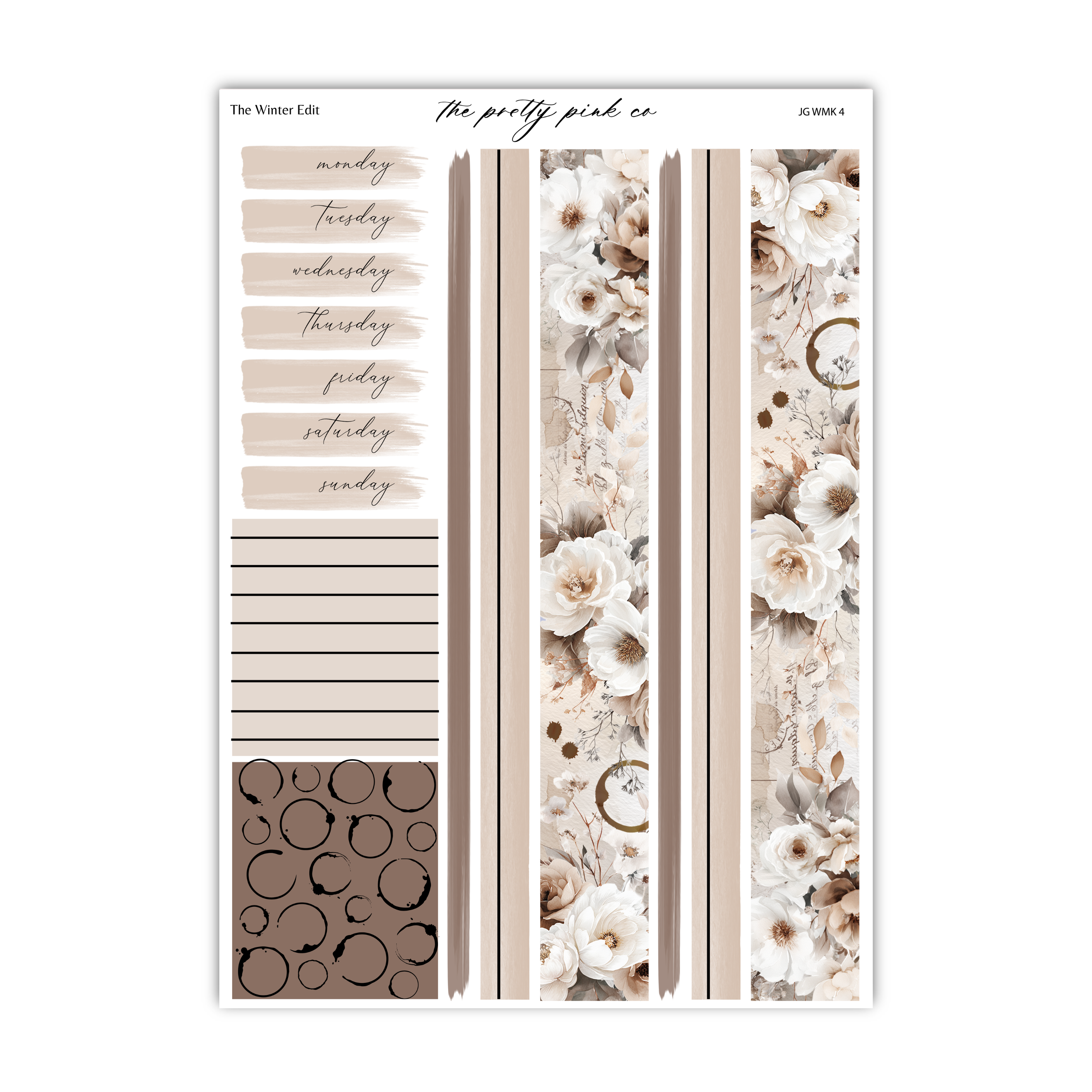 The image is a set of design elements, including a floral pattern, a grid of horizontal lines, and a circular pattern. The design elements are arranged in a visually appealing manner, creating a cohesive and aesthetically pleasing composition.