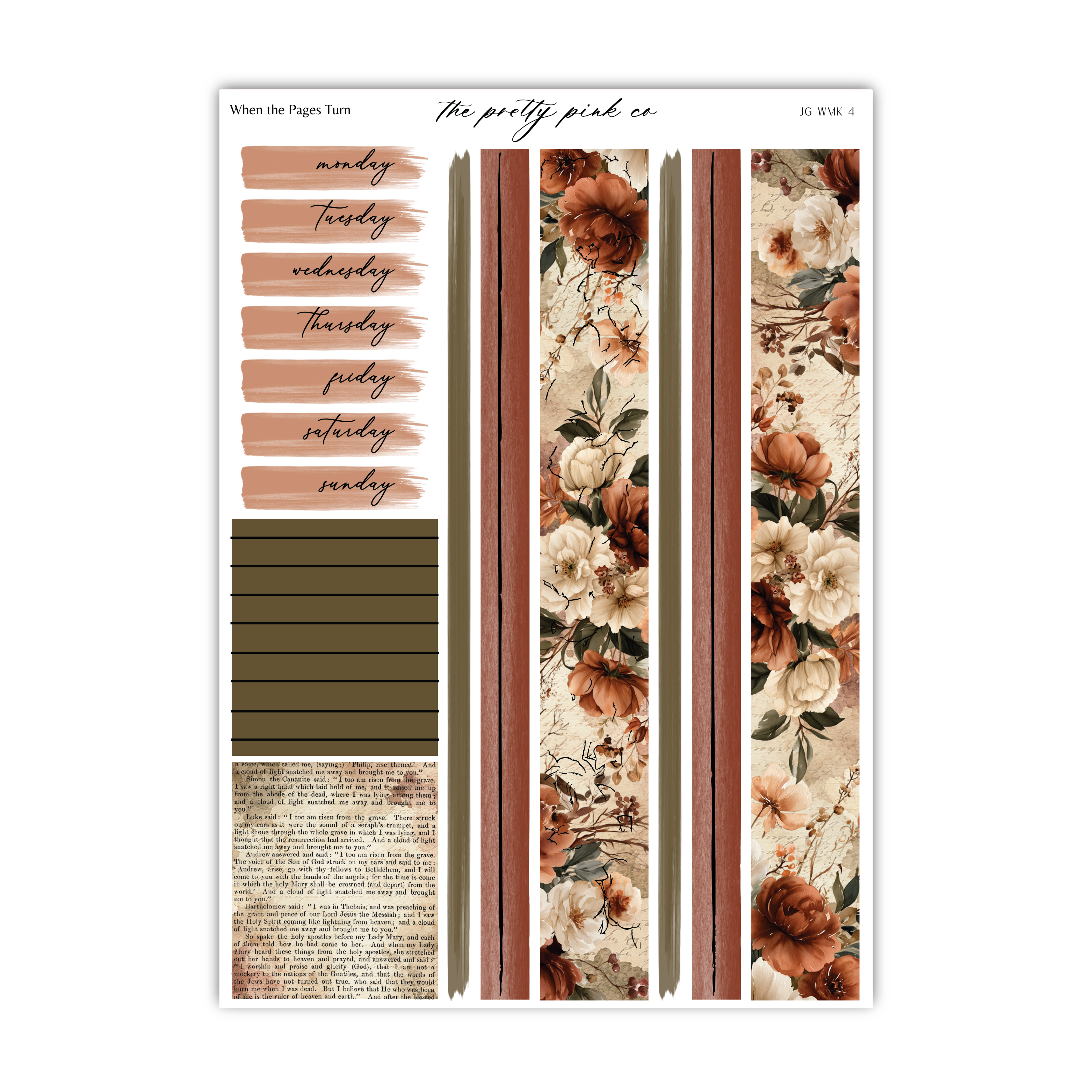 The image is a collage of various elements, including a floral pattern, a list of days of the week, and a text block. The collage appears to be a creative and visually appealing arrangement of different components.