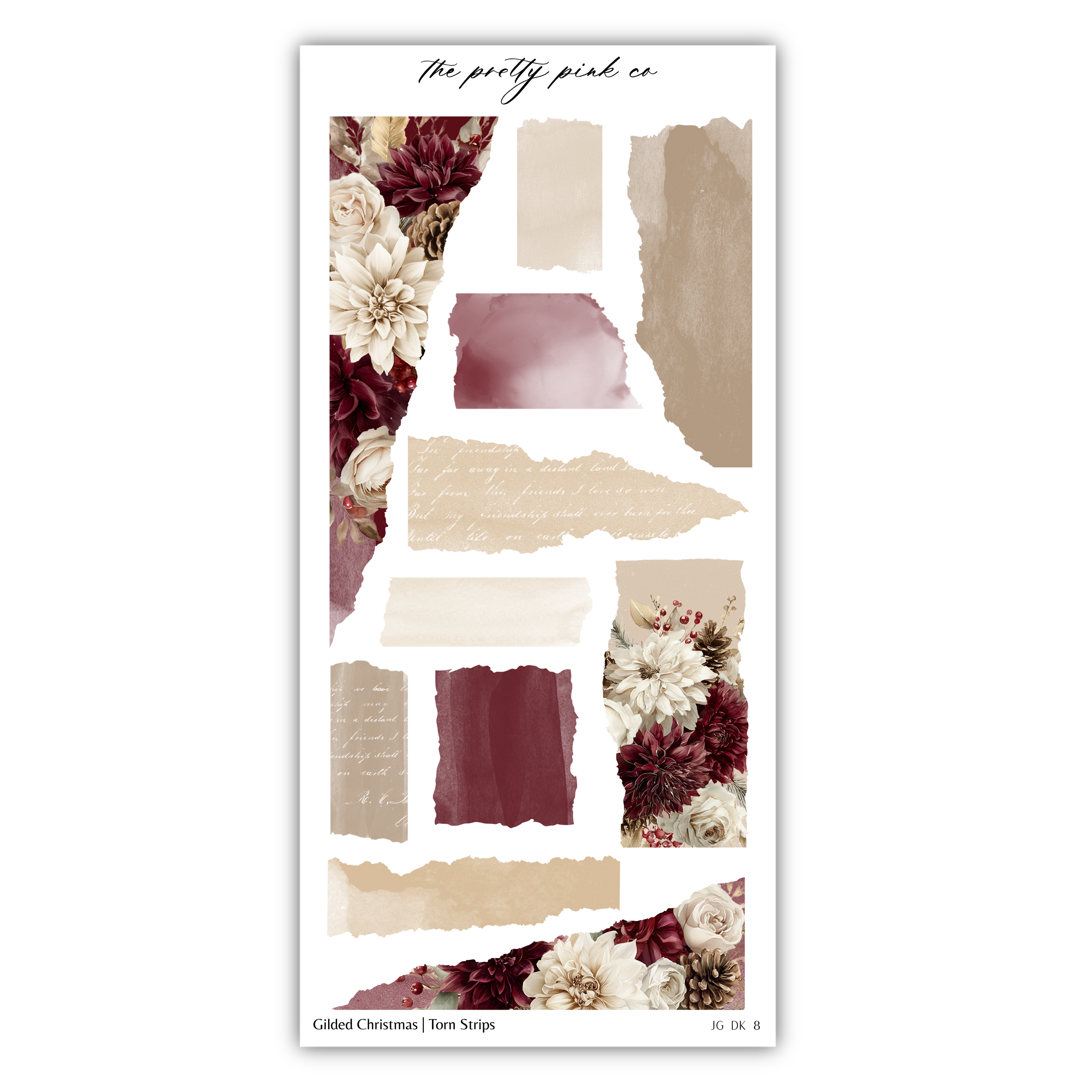 The image is a collage of various floral and abstract elements, including flowers and torn strips, arranged in a visually appealing manner.