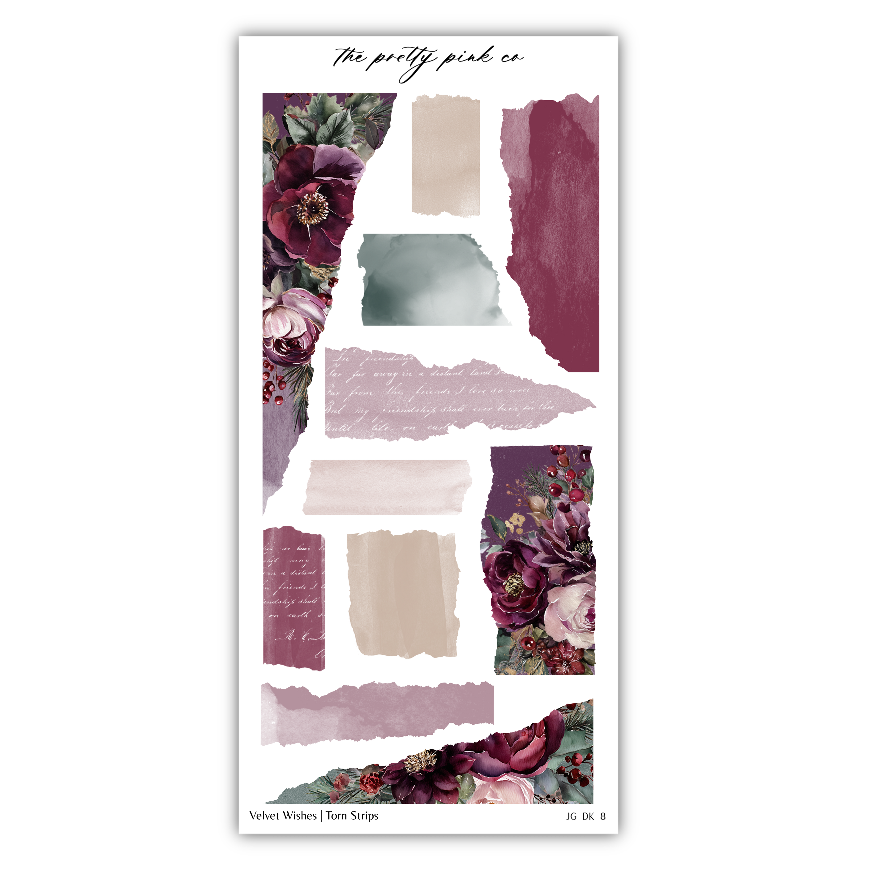 The image is a collage of various floral and abstract elements, including flowers, leaves, and torn strips, arranged in a visually appealing manner.