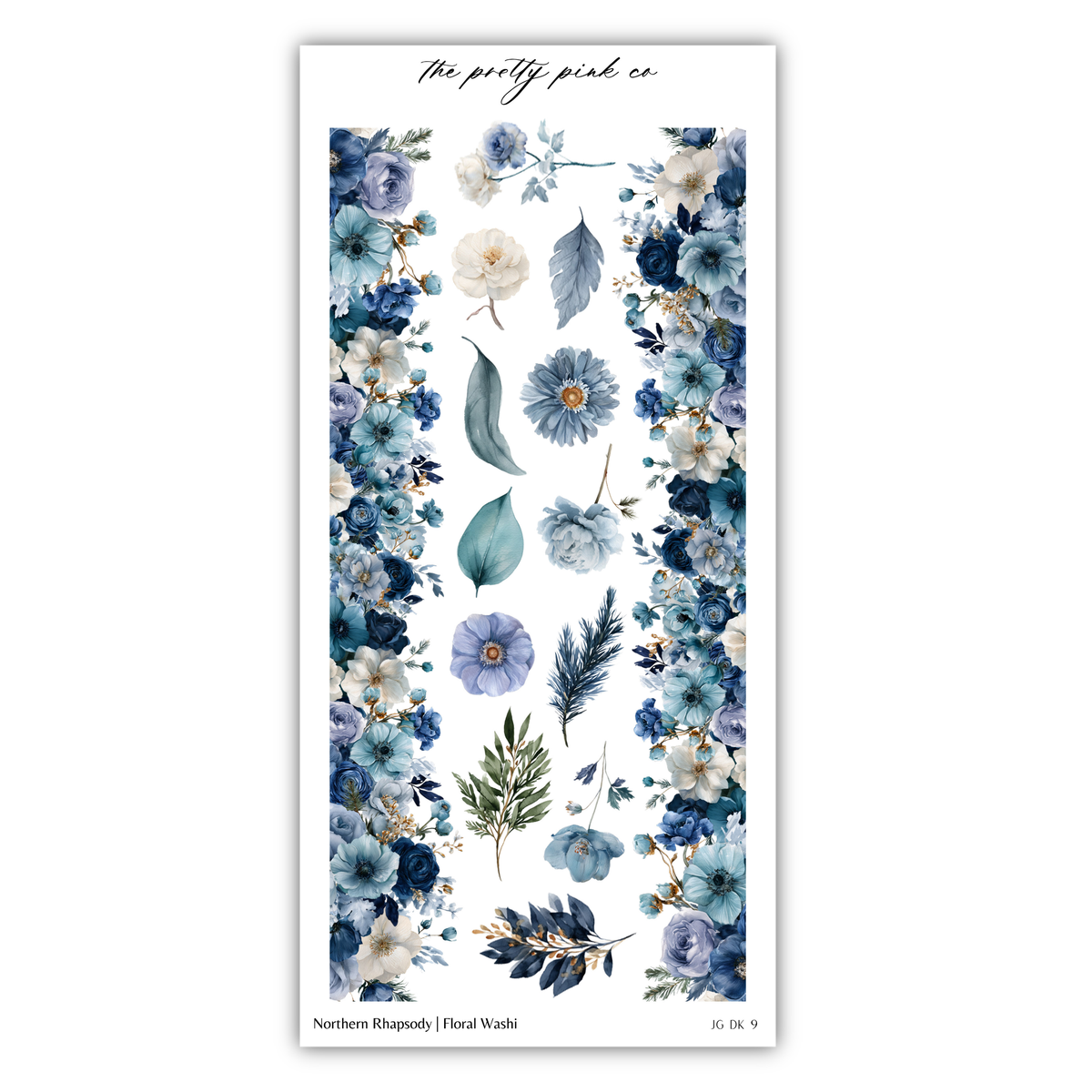 The image is a collage of various floral and leaf-like elements, including blue and white flowers, leaves, and other natural elements, arranged in a visually appealing manner.