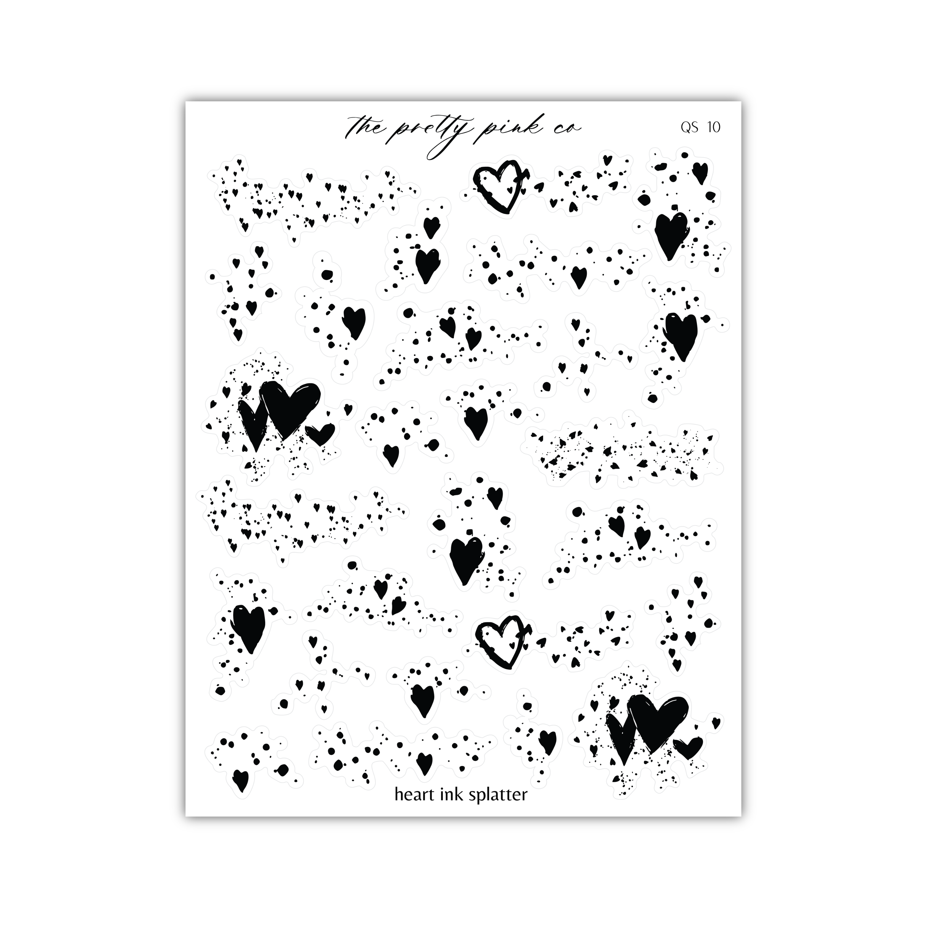 a sheet of black and white heart stickers