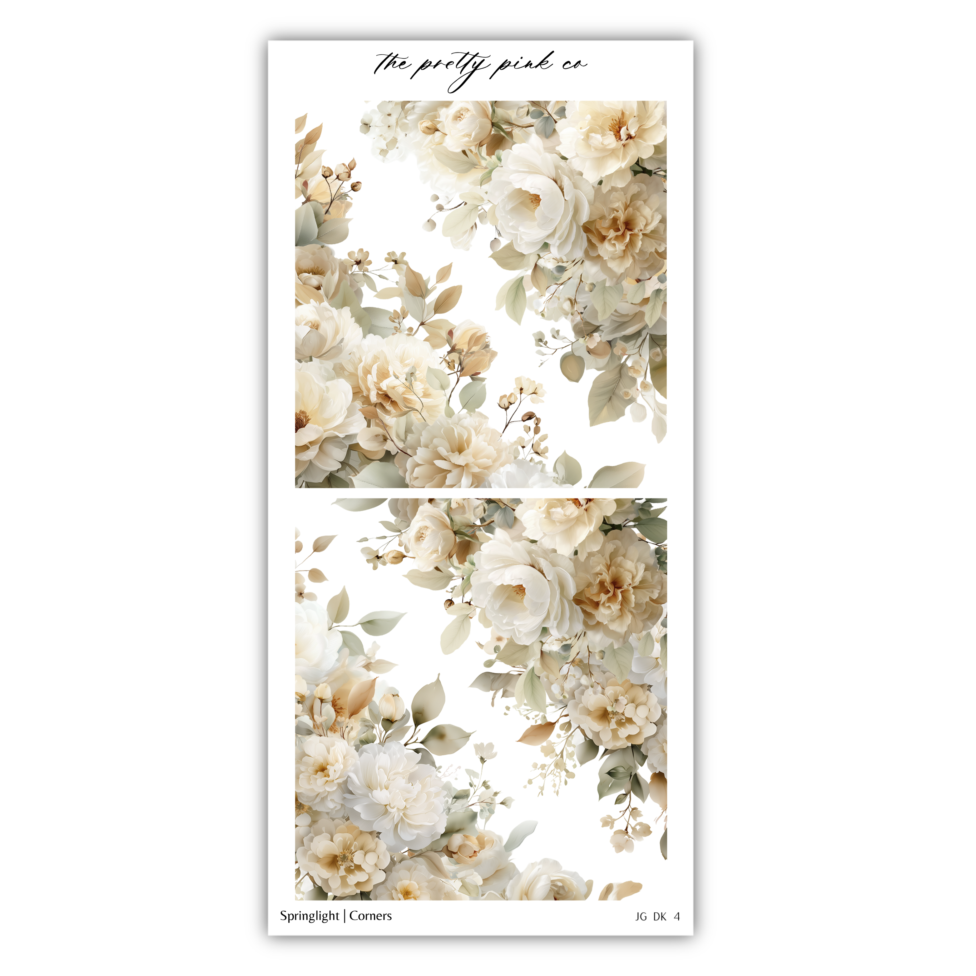 The image is a collage of two floral images, each featuring a large bouquet of white and beige flowers with green leaves. The collage is titled "Sprightlight (Canners)" and includes the text "Springlight / Canners" at the bottom.
