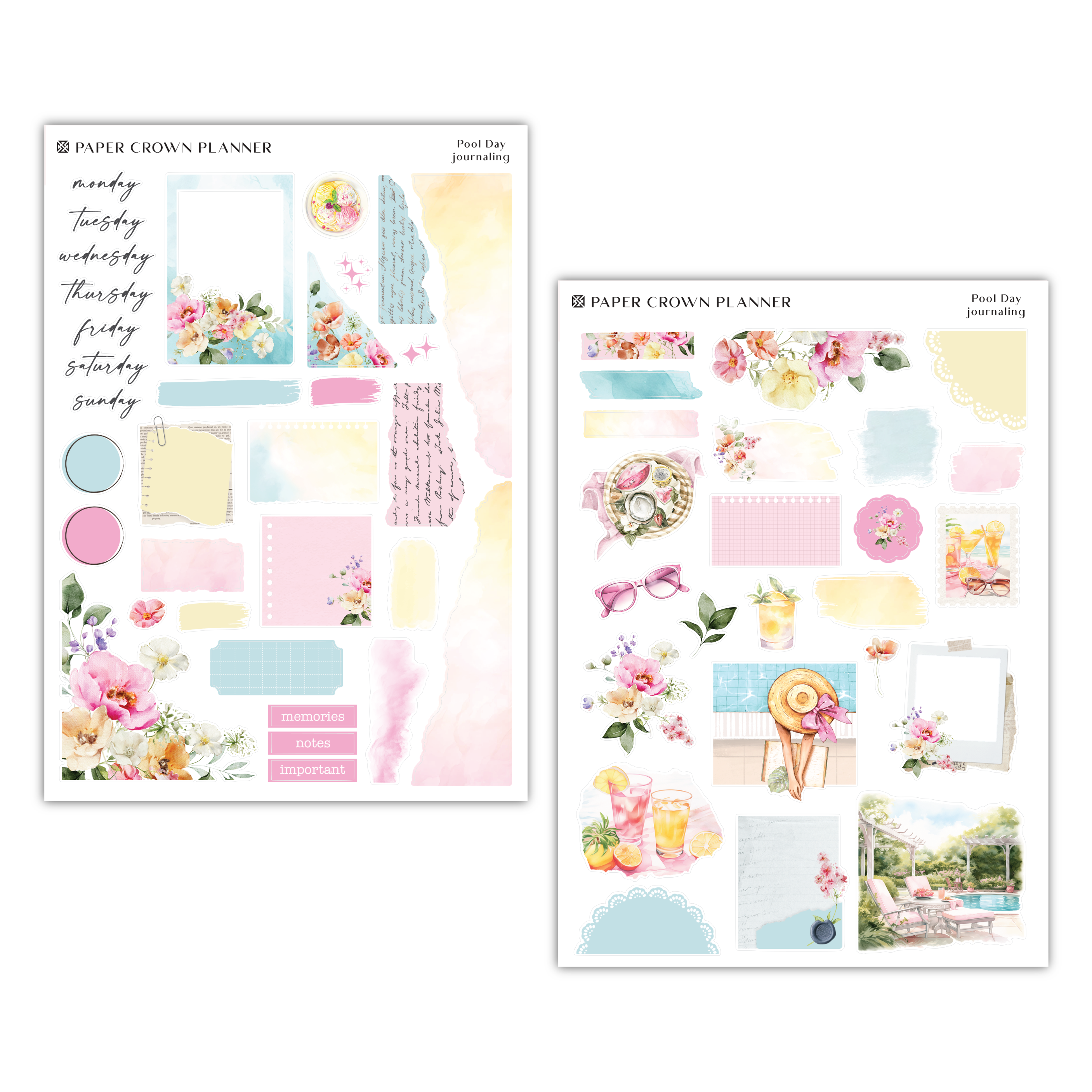 two sheets of paper with flowers on them