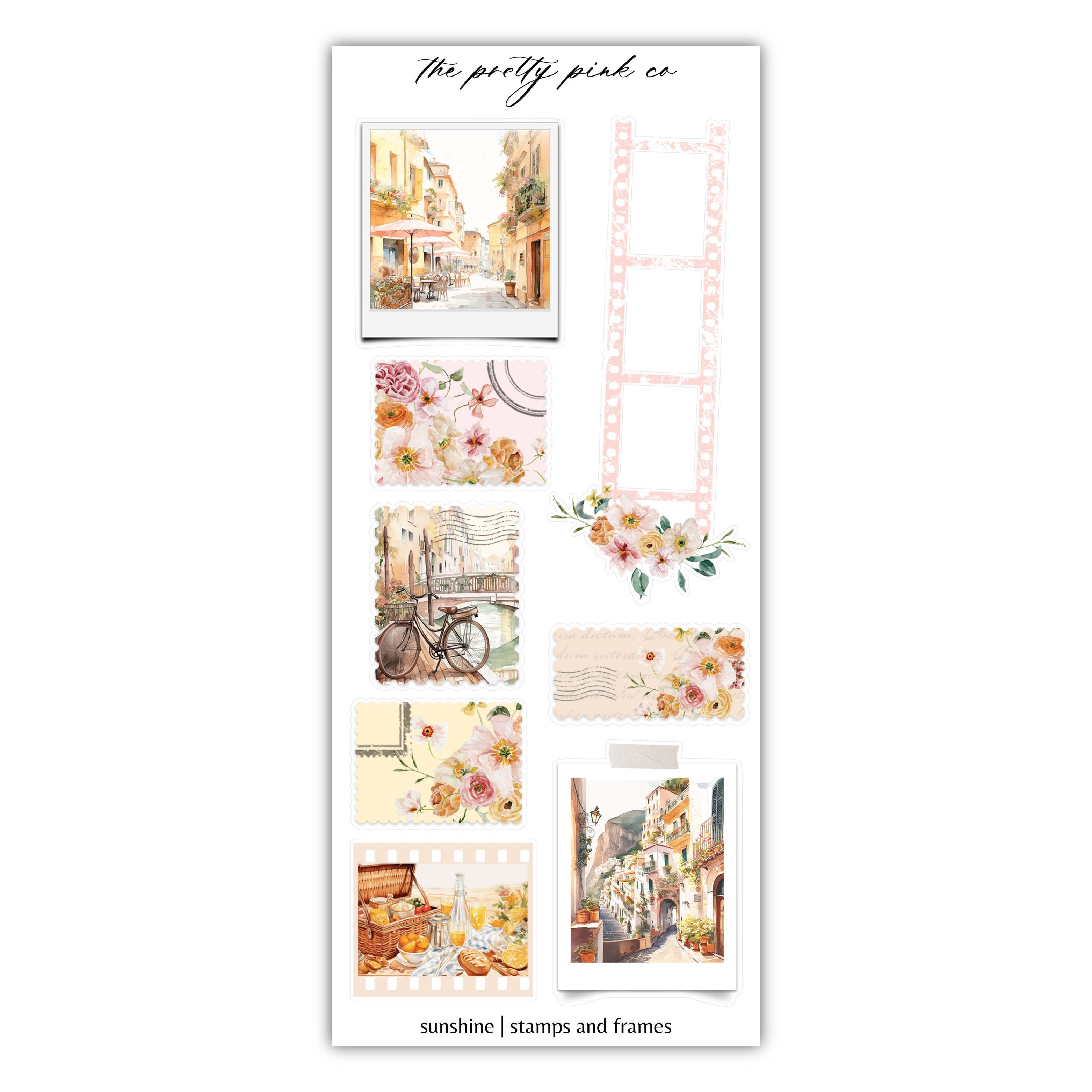 a sticker with flowers and pictures on it