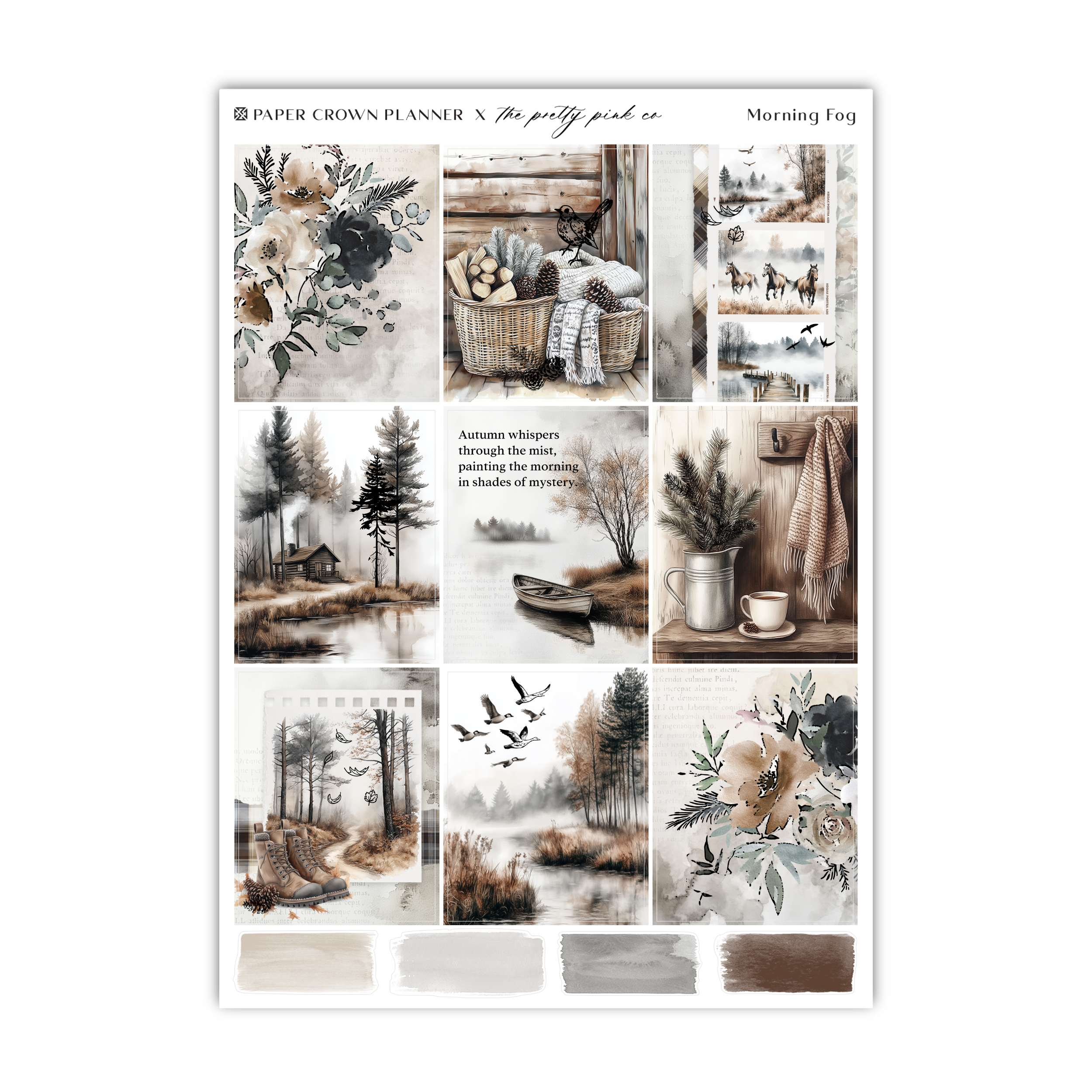 a sheet of paper with a picture of trees and flowers