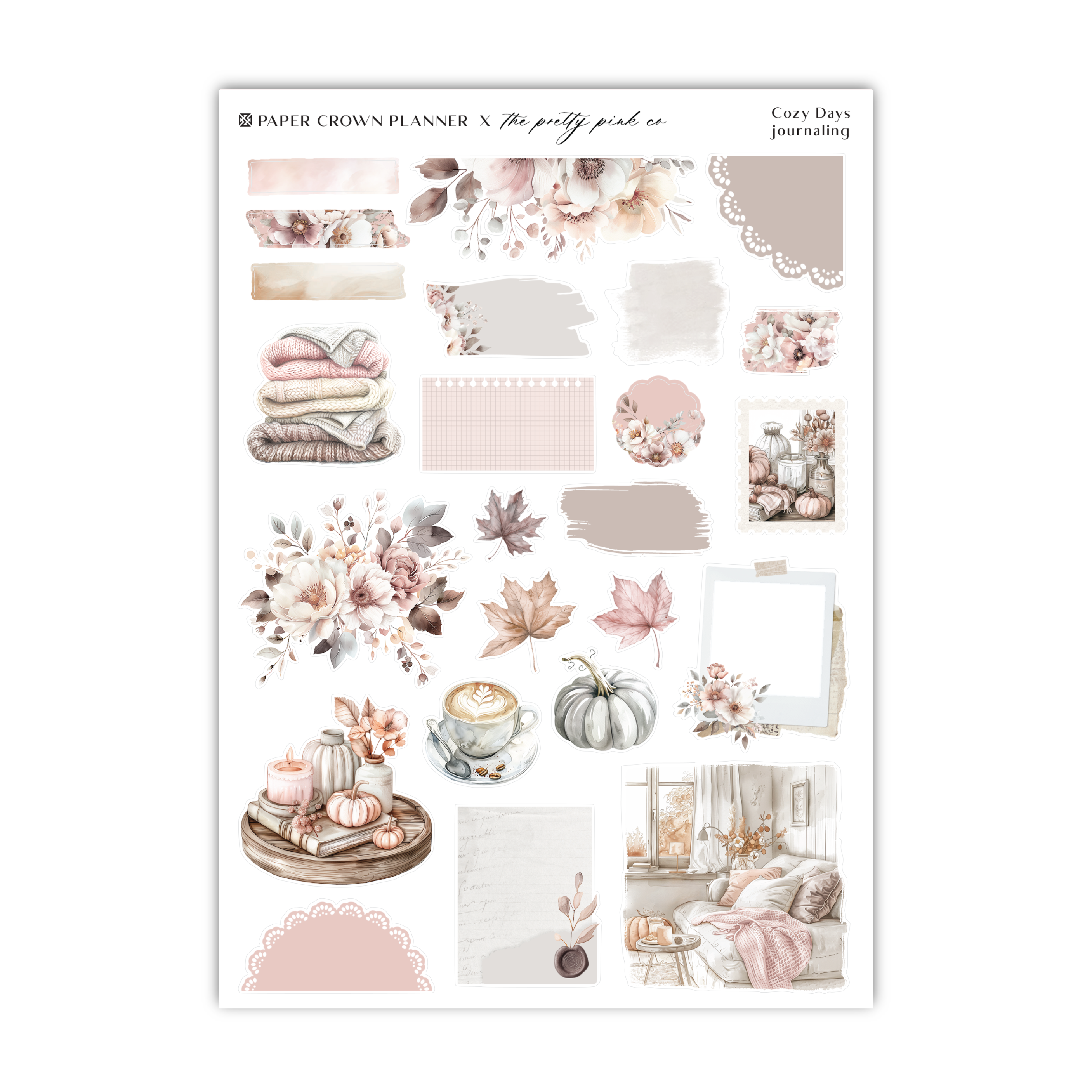 a sheet of stickers with flowers and leaves
