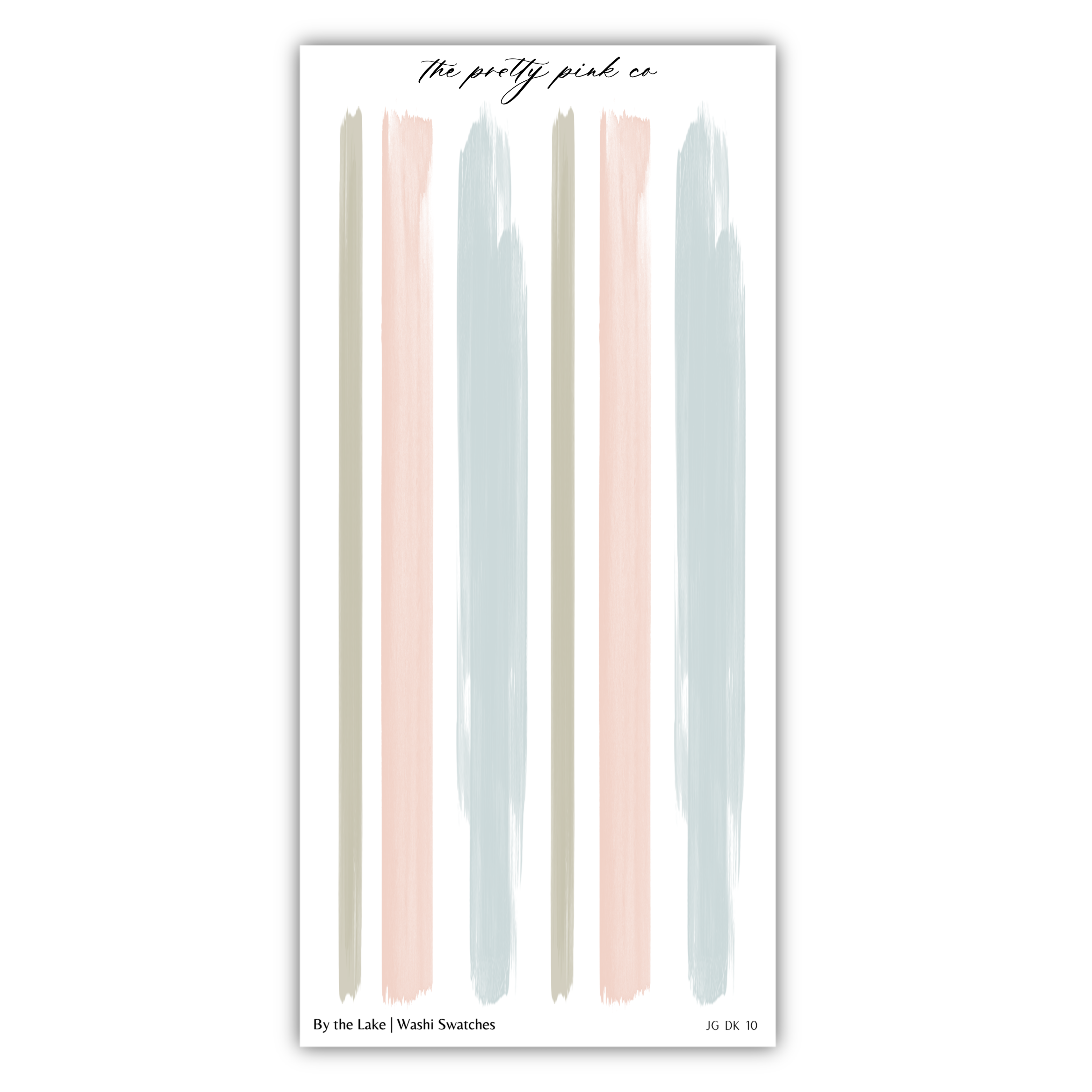The image is a collage of various colored paint strokes arranged in a vertical line, with the text "By the Lake / Washi Swashes" at the bottom.