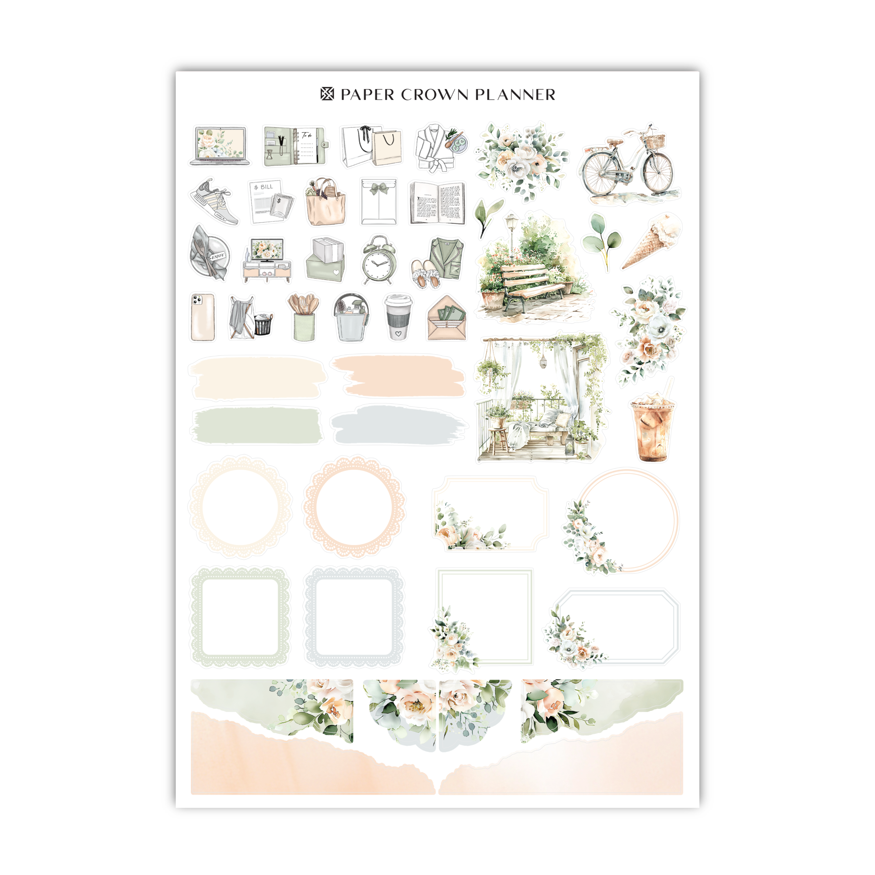 a sheet of paper with flowers and pictures on it