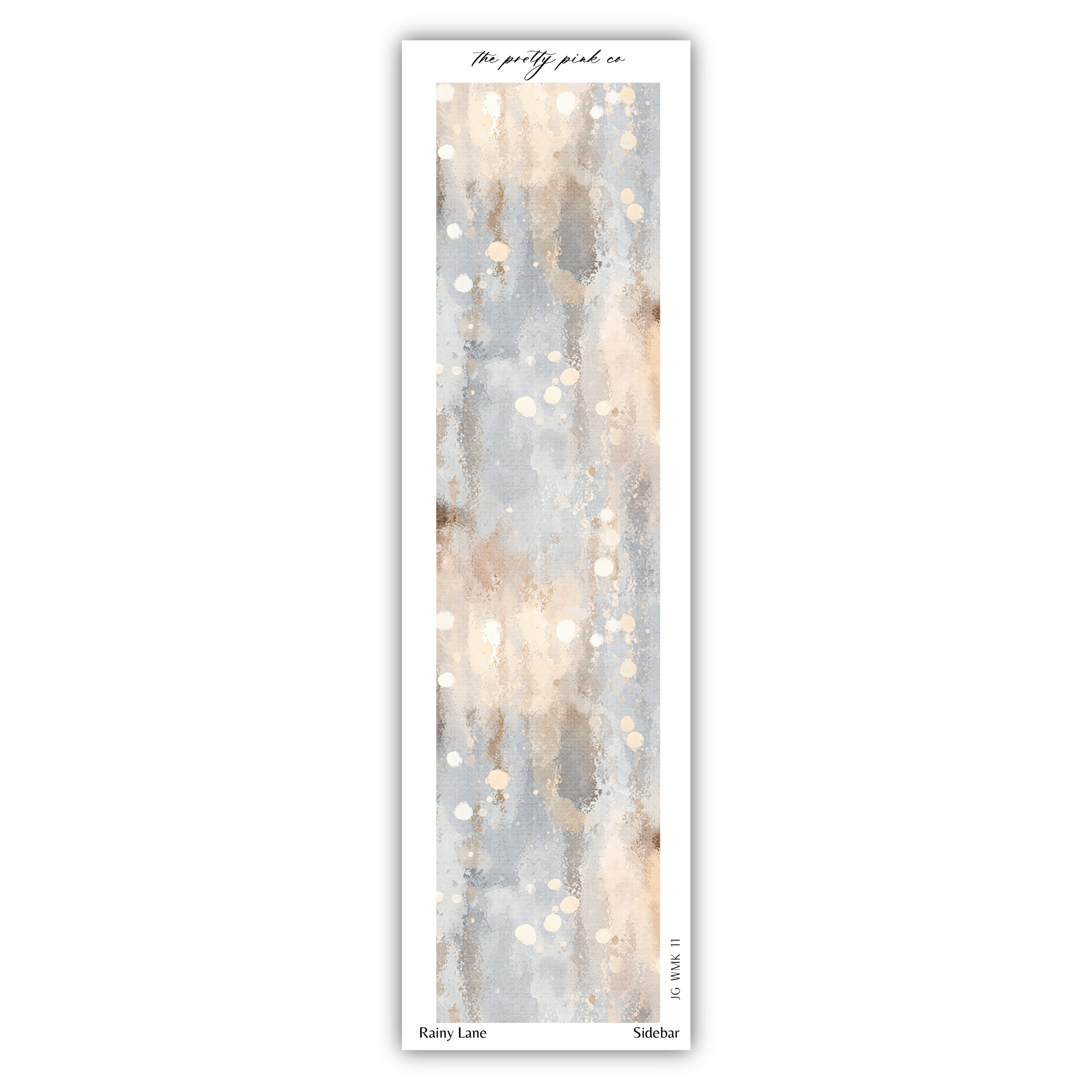 The image is a vertical piece of art with a textured background featuring a pattern of small circles or dots in various shades of gray and beige.