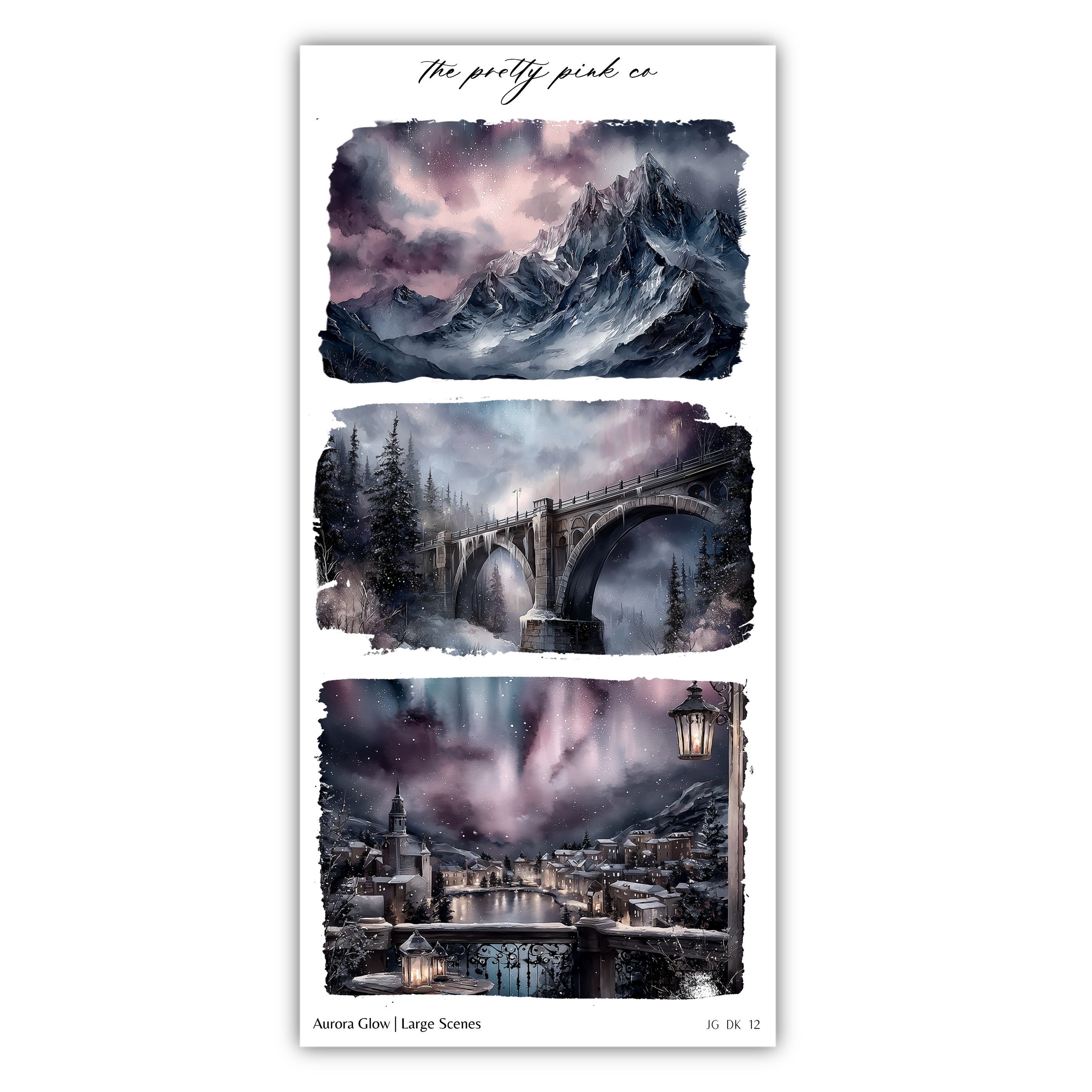 The image is a collage of three pictures depicting various landscapes, including a mountain, a bridge, and a village.