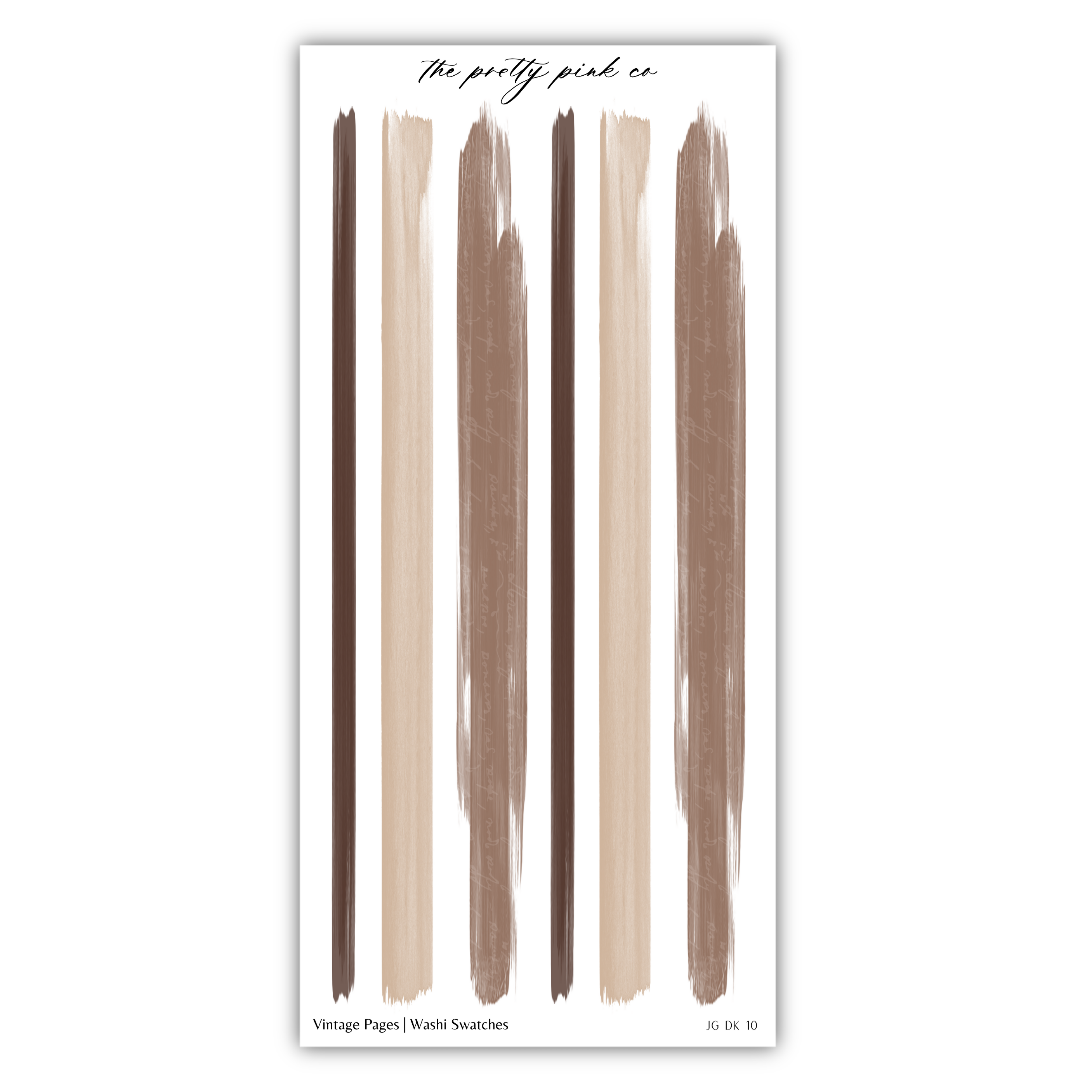 The image is a collection of abstract brushstrokes in various shades of brown, arranged in a vertical line.