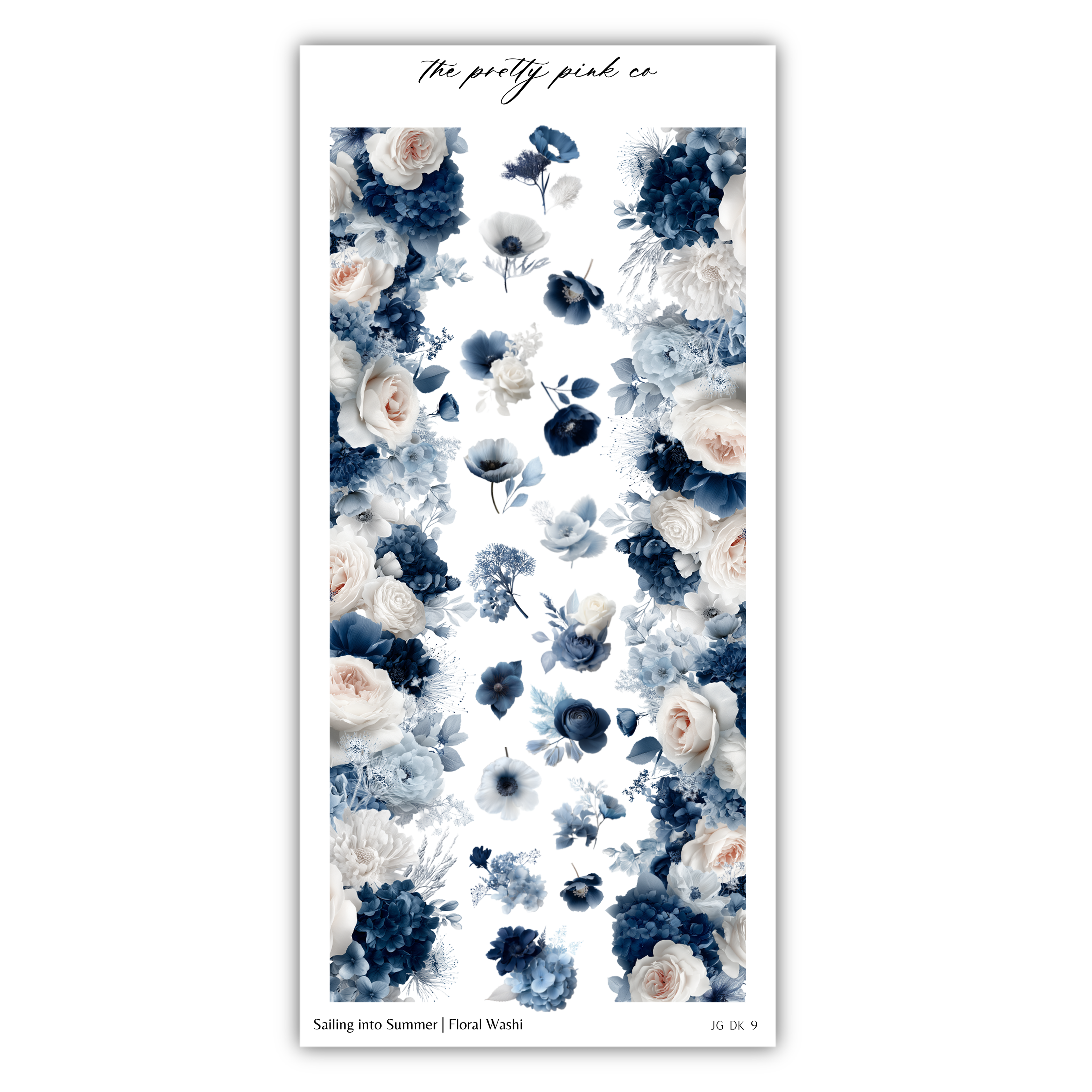 The image is a collage of various floral designs, including roses, hydrangeas, and other flowers in shades of blue, white, and pink. The collage is arranged in a vertical format, with the flowers overlapping each other and creating a visually striking pattern. The image does not contain any text, and the focus is on the intricate and vibrant floral designs.