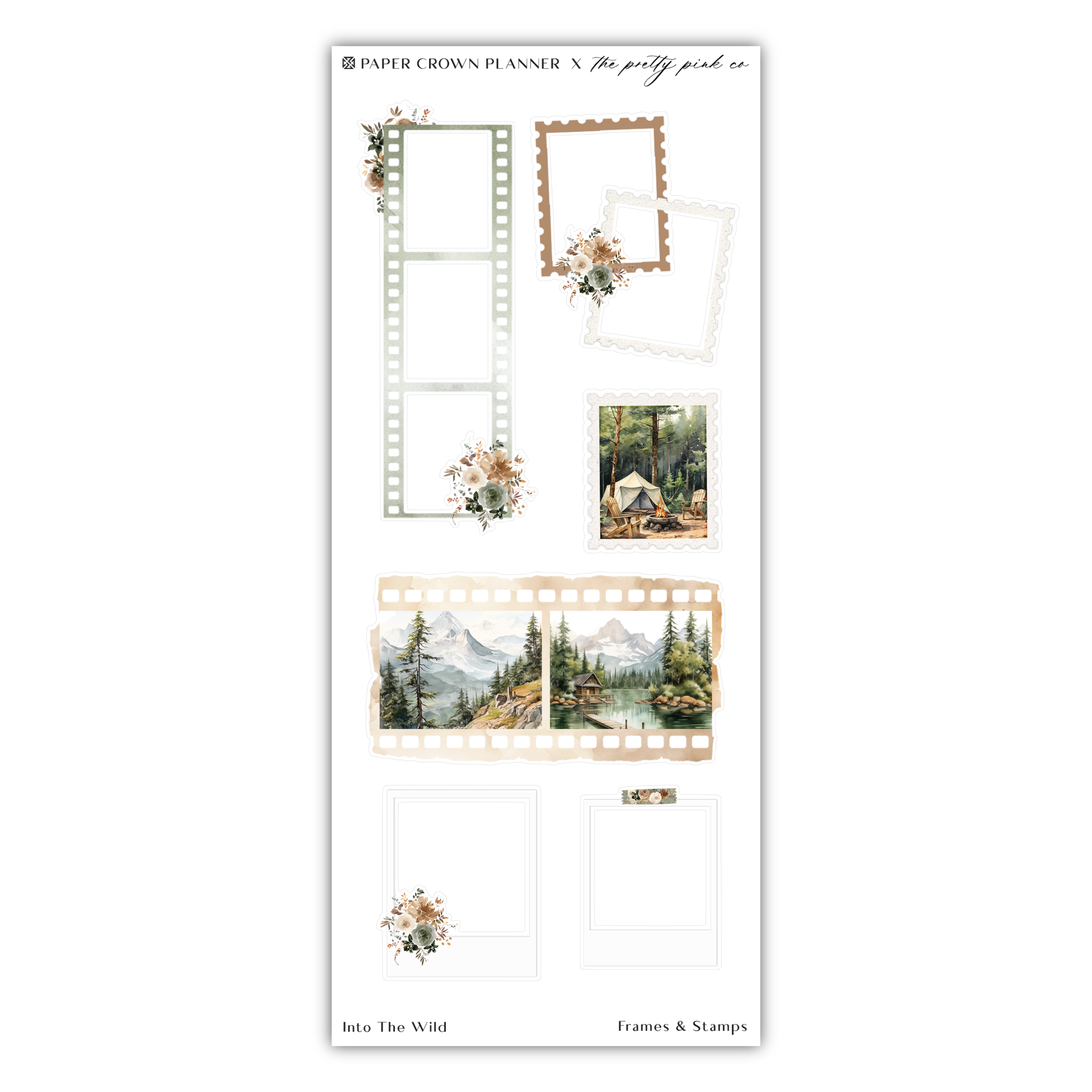 a sticker sheet with a picture of a mountain scene