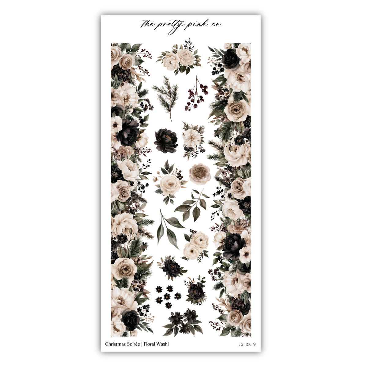 The image is a collage of various floral and botanical elements, including roses, leaves, and berries, arranged in a decorative manner.