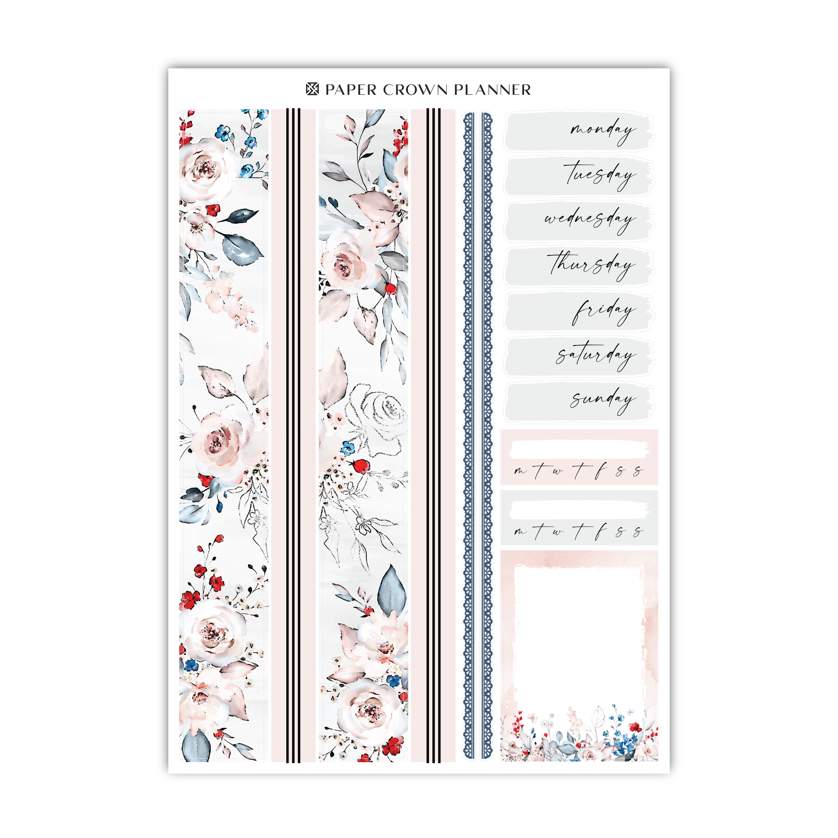 a planner sticker with flowers and stripes