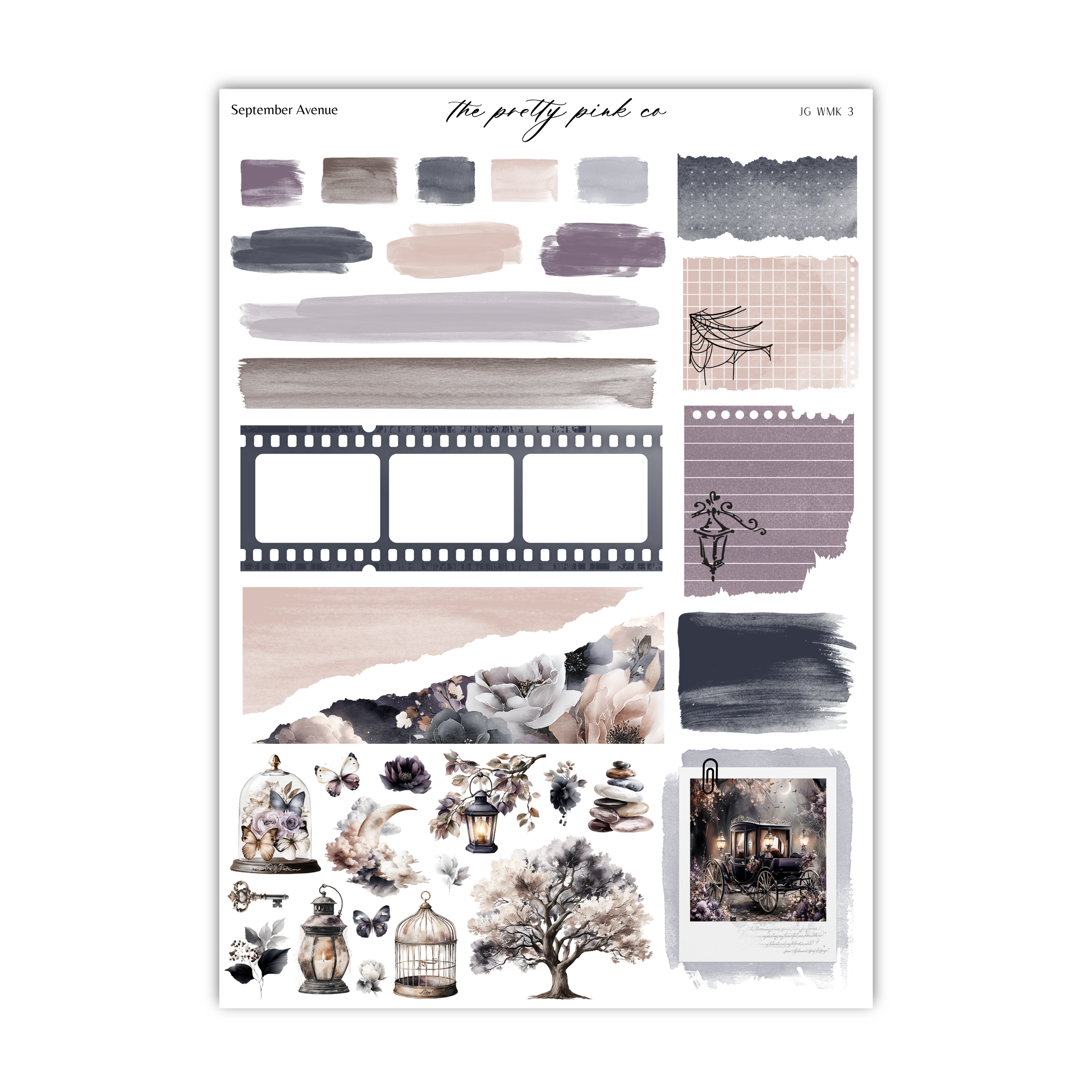 The image is a collage of various artistic elements, including a film strip, a tree, a birdcage, and a painting. The collage appears to be a collection of different artistic pieces, rather than a single image.