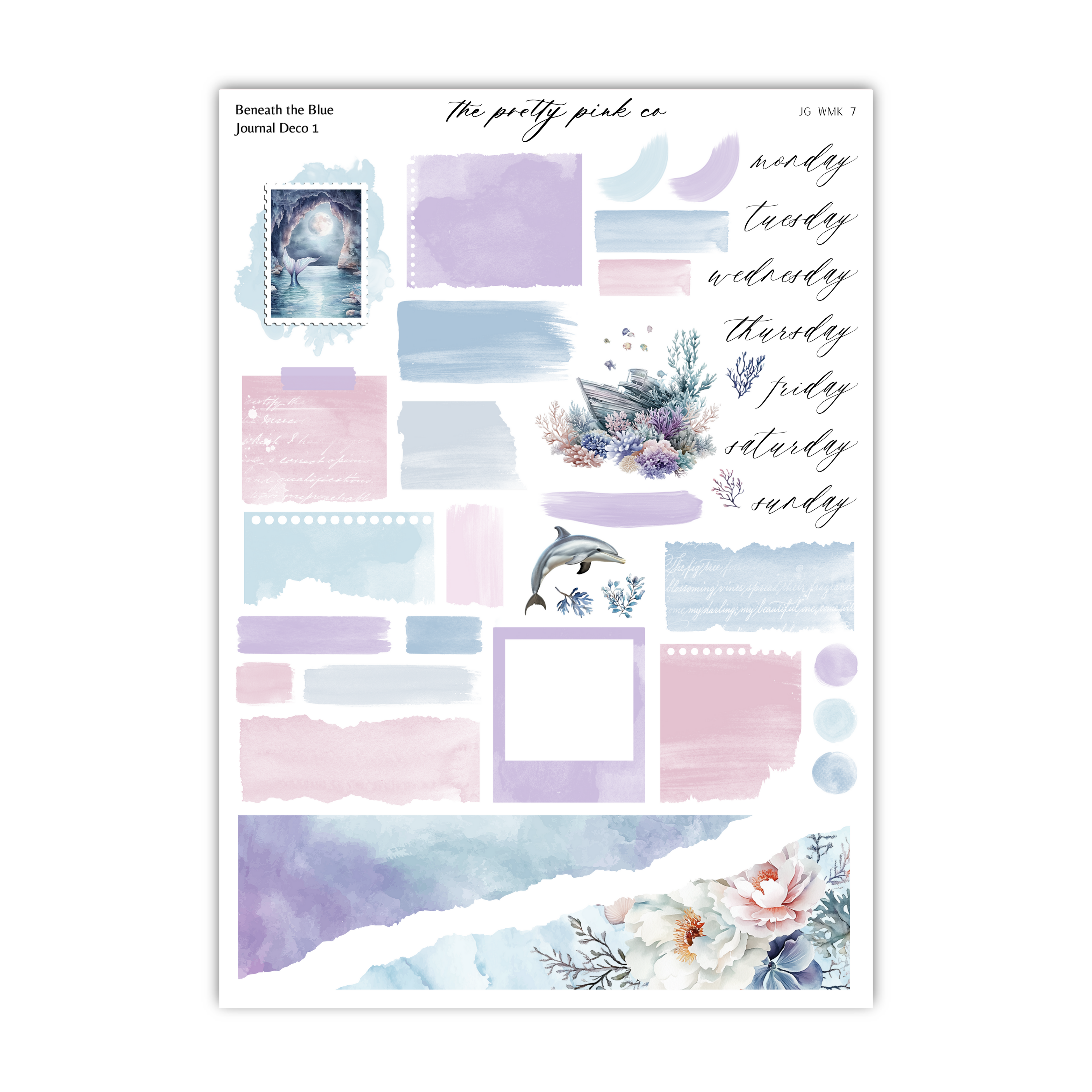 a sheet of stickers with a watercolor background