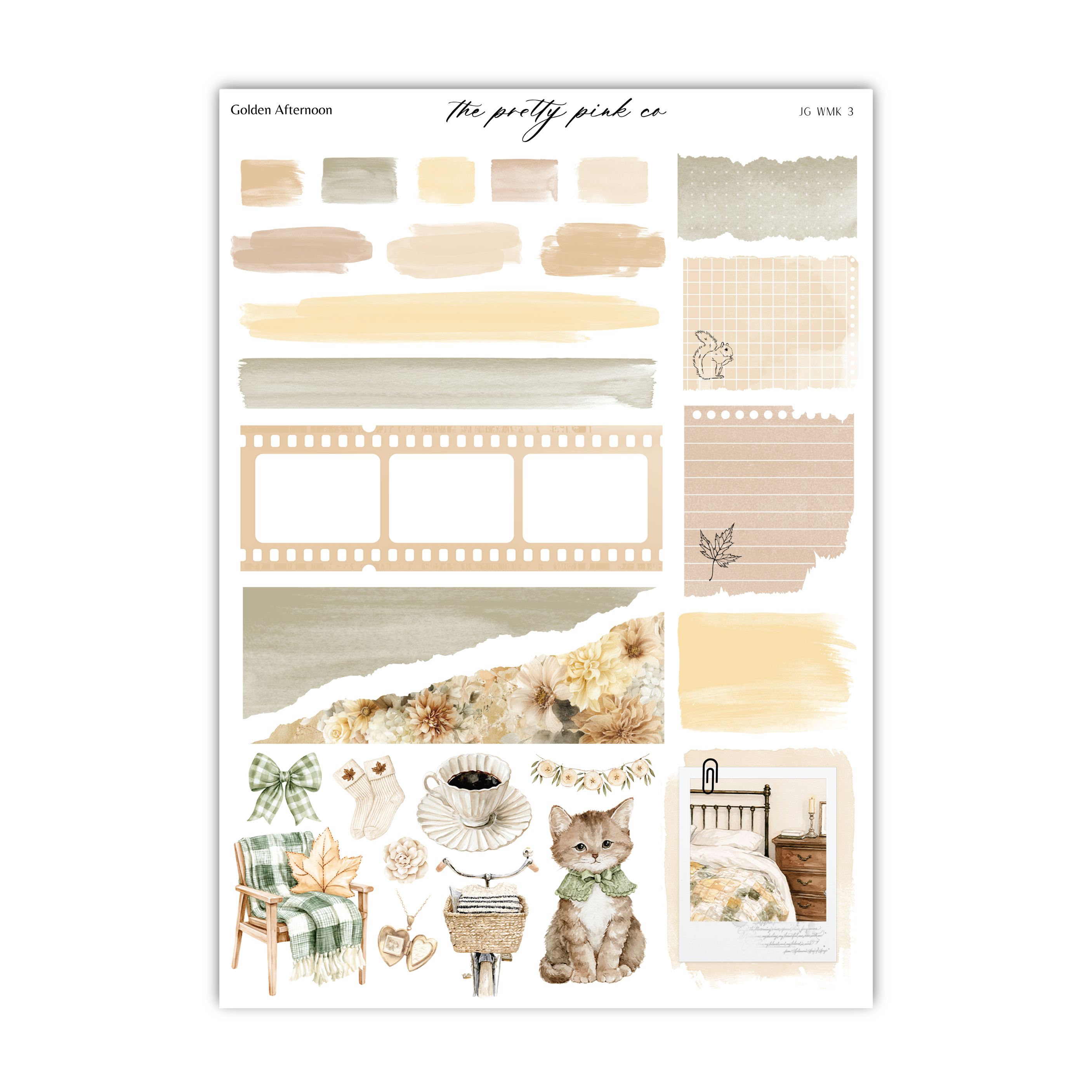 The image is a collection of various elements, including a cat, a bed, a chair, and other decorative items, all arranged in a collage-like manner.