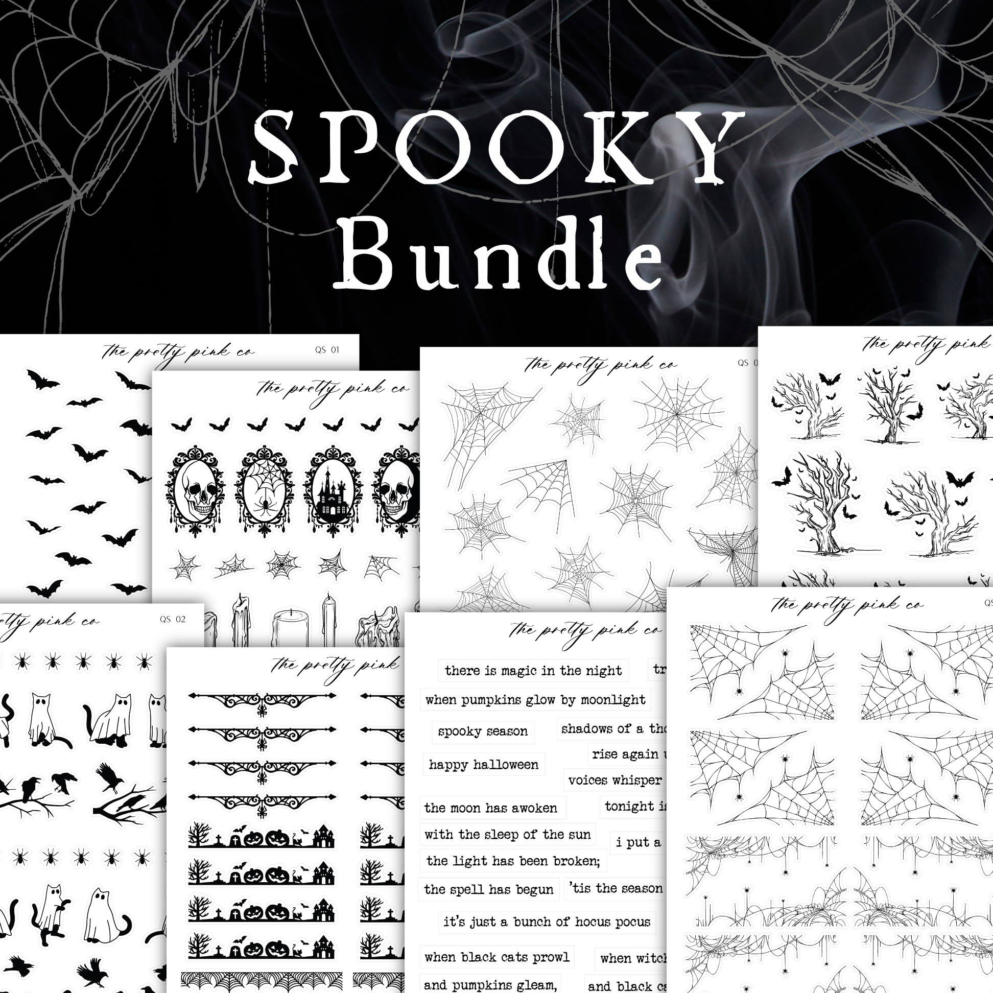 the spooky bundle includes black and white images