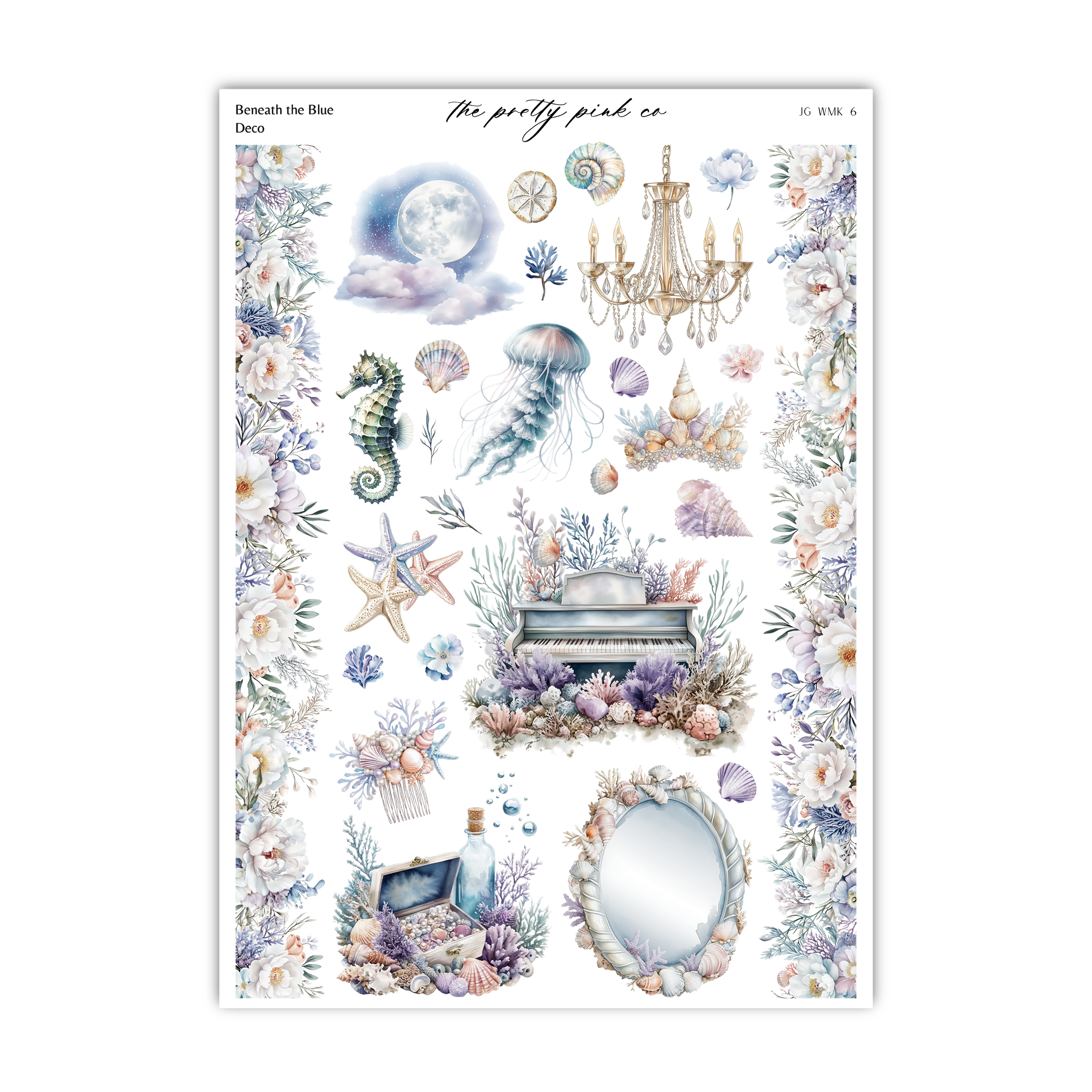 a sheet of stickers with sea life