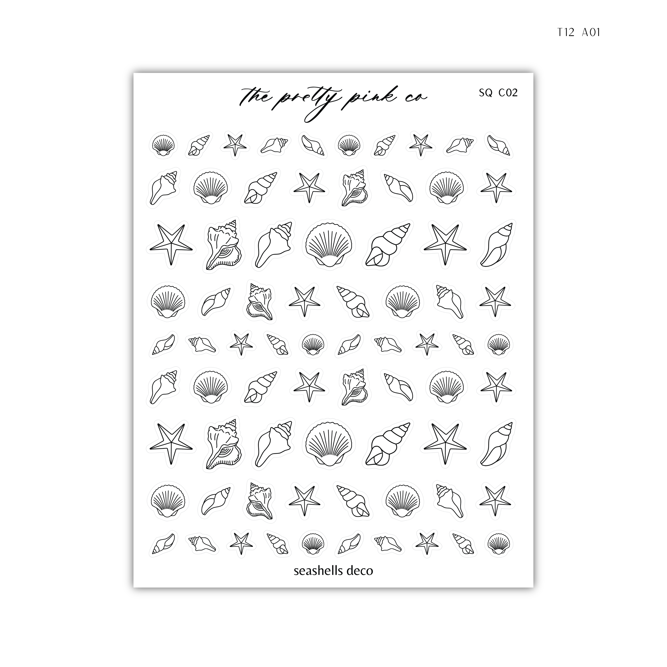 a sheet of stickers with a pattern of seashells