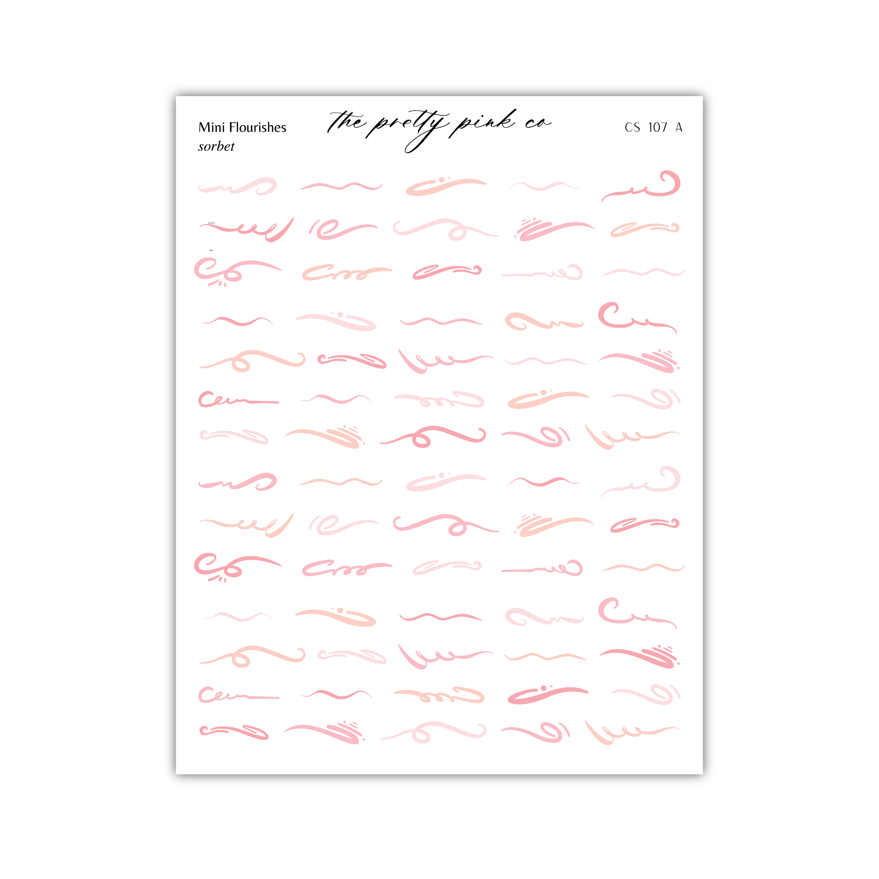 a collection of various pink and white cursive designs, which appear to be part of a sticker or decal. The designs are arranged in rows and columns, creating a visually appealing pattern. The image does not contain any text, and the descriptions provided are concise and avoid redundancy.