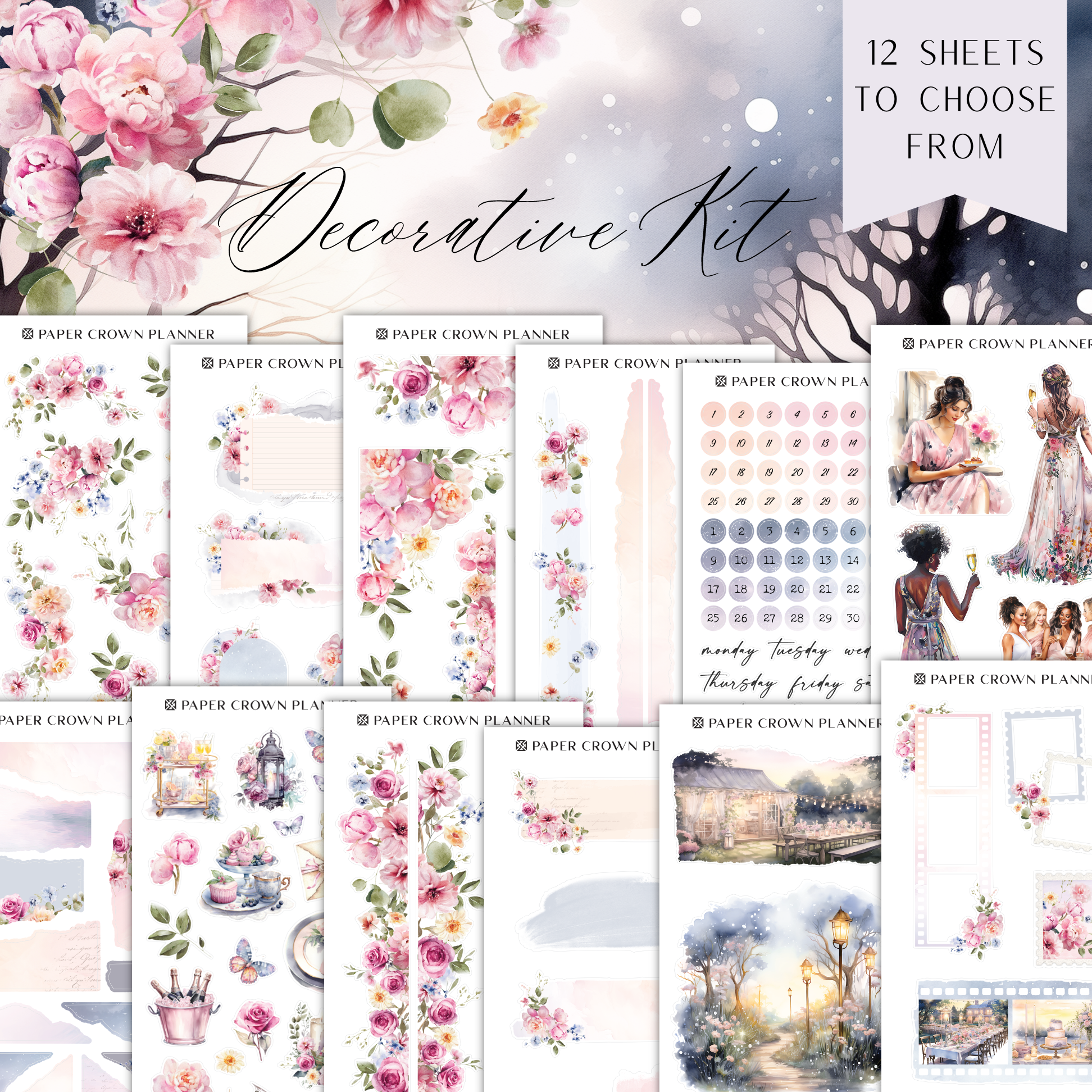 a set of 12 sheets to choose from